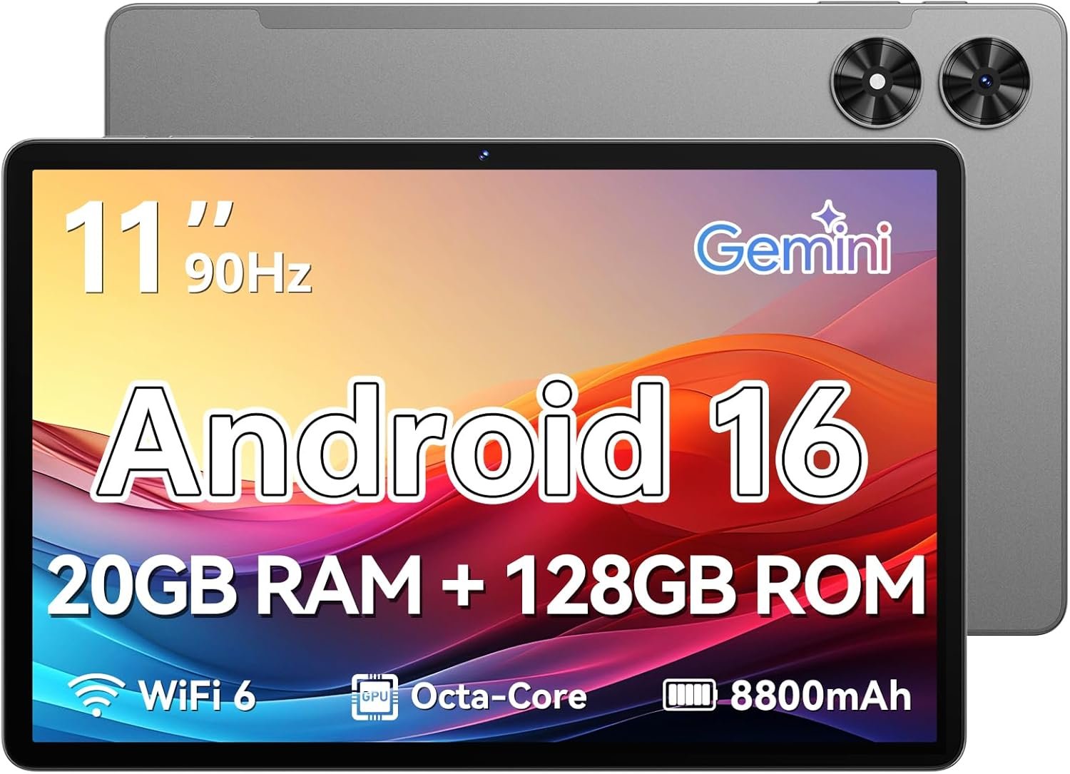 Tablet 11 inch, Android 16 Tablet with Octa-Core Processor, 20GB RAM 128GB ROM 1 TB Expandable, 1280×800 IPS Touch Screen, GPS, 8H Battery, WiFi 6, BT 5.2, 8MP+13MP Dual Camera (Gray)