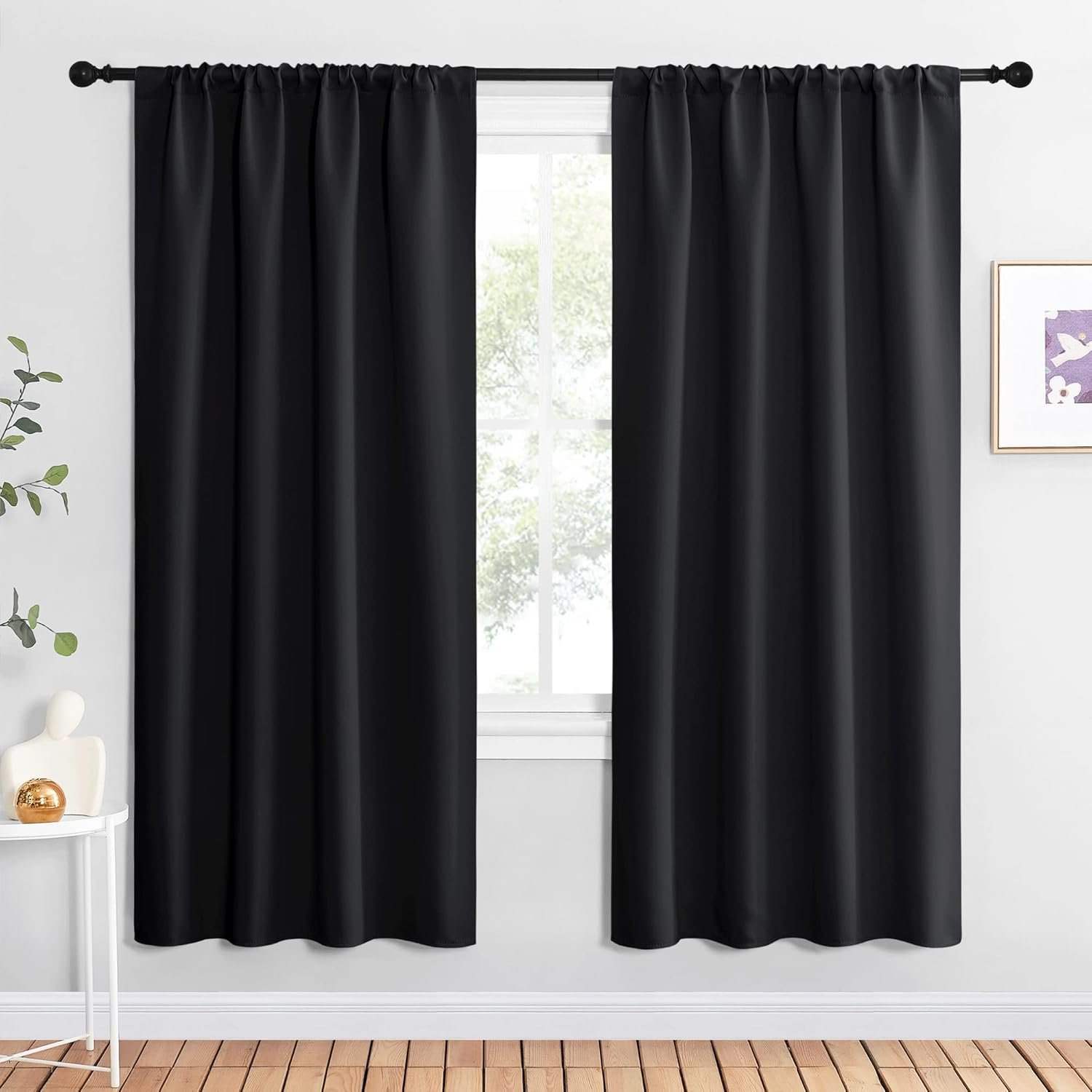 NICETOWN Living Room Blackout Shades – All Season Rod Pocket Thermal Insulated Solid Blackout Curtains/Drapes for Living Room (Set of 2, 42 inches by 72 Inch, Black)