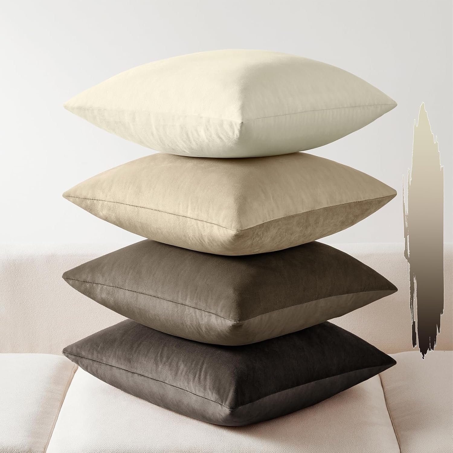 Softalker Throw Pillow Covers Set of 4, Velvet Soft Solid Colors Pillow Covers 18×18 Inch, Decorative Cushion Pillow Case for Couch Sofa Bedroom Living Room(Brown/Grey)