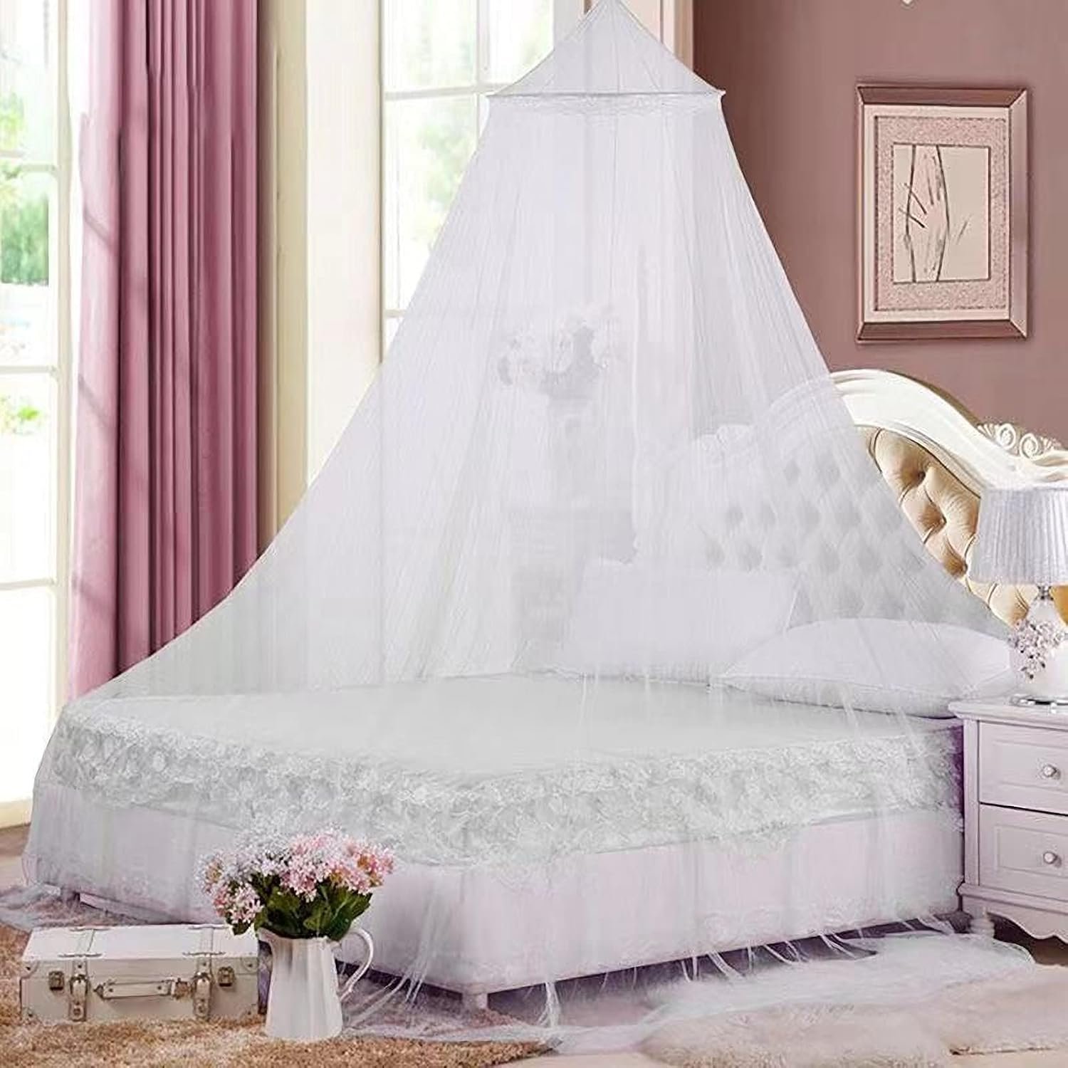 Bed Canopy Mosquito Net, Bed Canopy for Girls Room Decor – Insect Protection Hanging Canopy for Adults, Babies, Outdoor Camping, White/No Opening