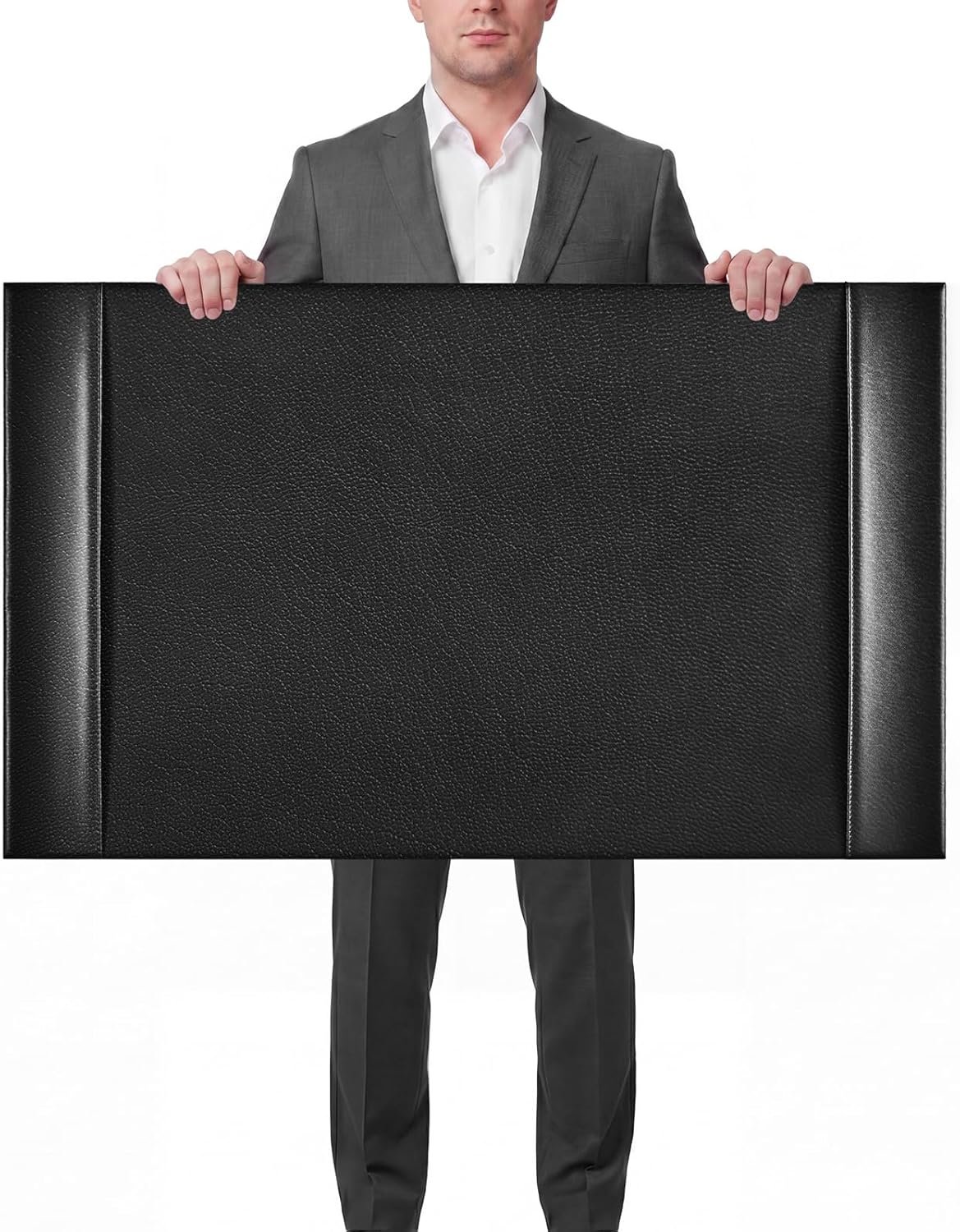 Leather Desk Pad Protector with Side Rails, Executive Office Desk Mat for Home Workspace, Writing Surface, Mouse & Keyboard Pad, Elegant Gift for Men Dad Husband(Black,30 x 18 Inch)
