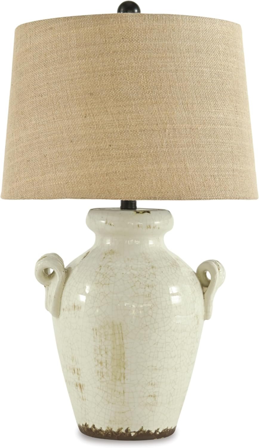 Signature Design by Ashley Emelda Farmhouse 27″ Ceramic Table Lamp, Cream Glaze Crackle Finish