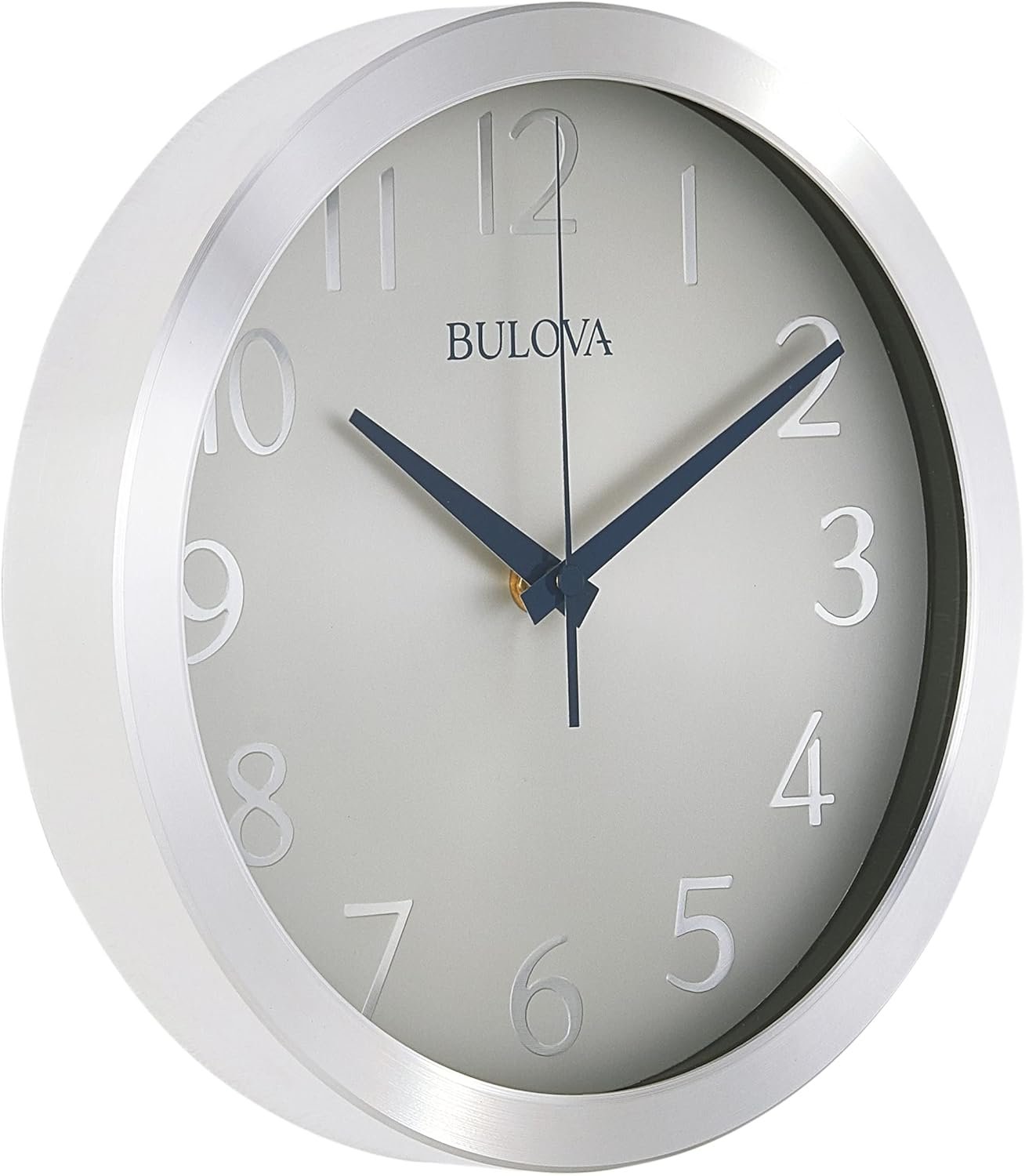 Bulova Winston Wall Clock C4844 | 10″ Diameter | Metal Design with Diamond Cut Edges | Silent Sweep Quartz Movement | Easy-to-Read Arabic Numerals
