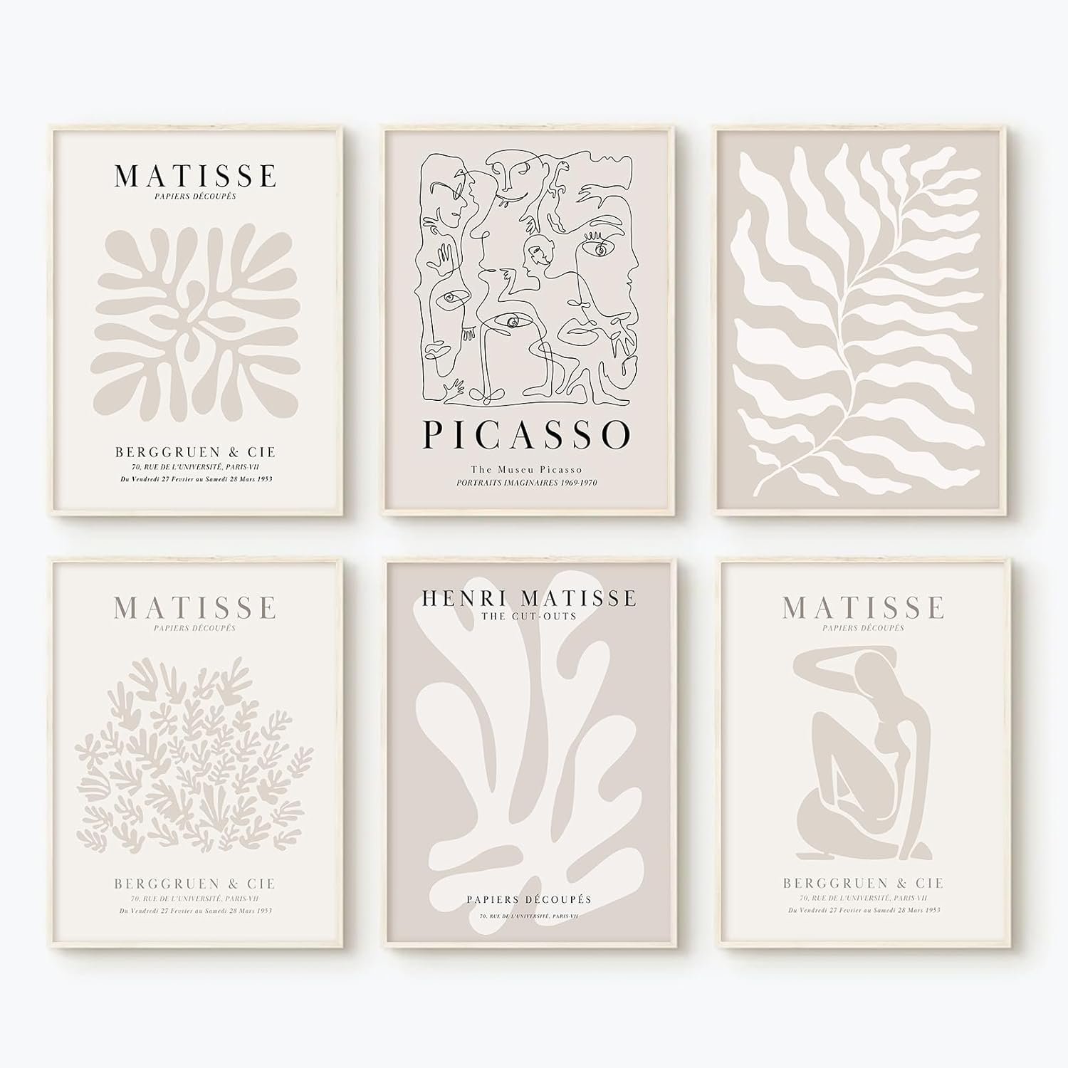 Henri Matisse Wall Art Prints Flower Abstract Canvas Pictures Aesthetic Beige Wall Art Decor Matisse Picasso Poster Gallery Vintage Painting Artwork for Bedroom 8×10 Inch Unframed Set of 6