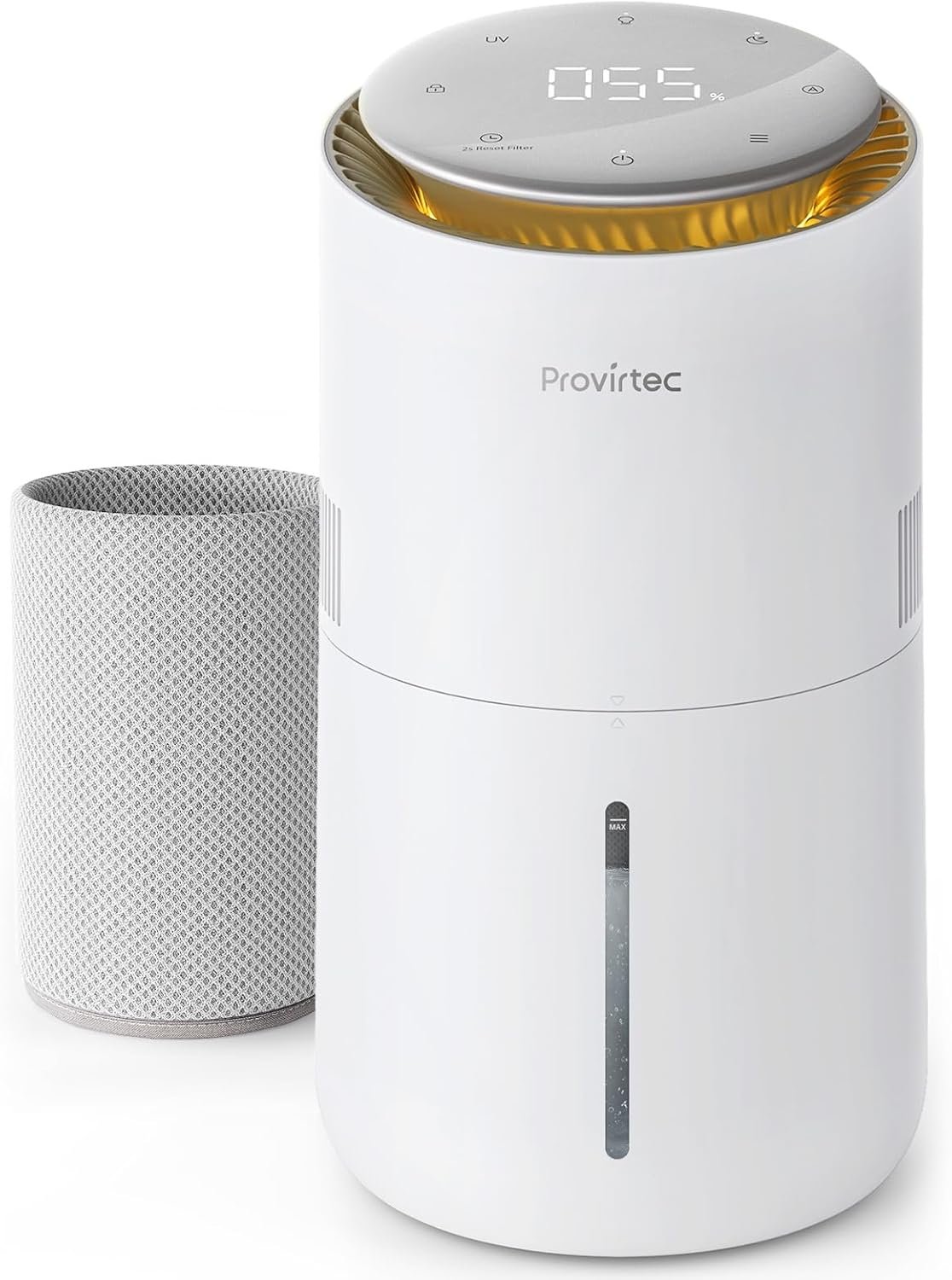 Provirtec MistFree Evaporative Humidifier for Bedroom, 3L No White Dust for Sensitive Individuals, Auto Humidity Control, Works with Tap Water, Night Light, Easy Clean Tank for Home & Small Room