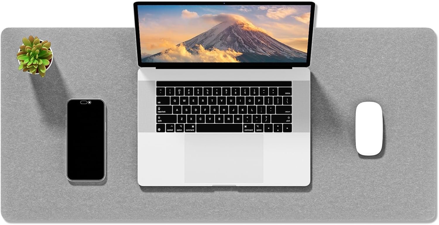 Auhoahsil Felt Desk Mat, Minimalist Large Mouse Pad XL 31.5 x 11.8 in, Desk Matt for Desktop, Keyboard, Laptop, Computer, Office, Work from Home, Gaming, Light Gray