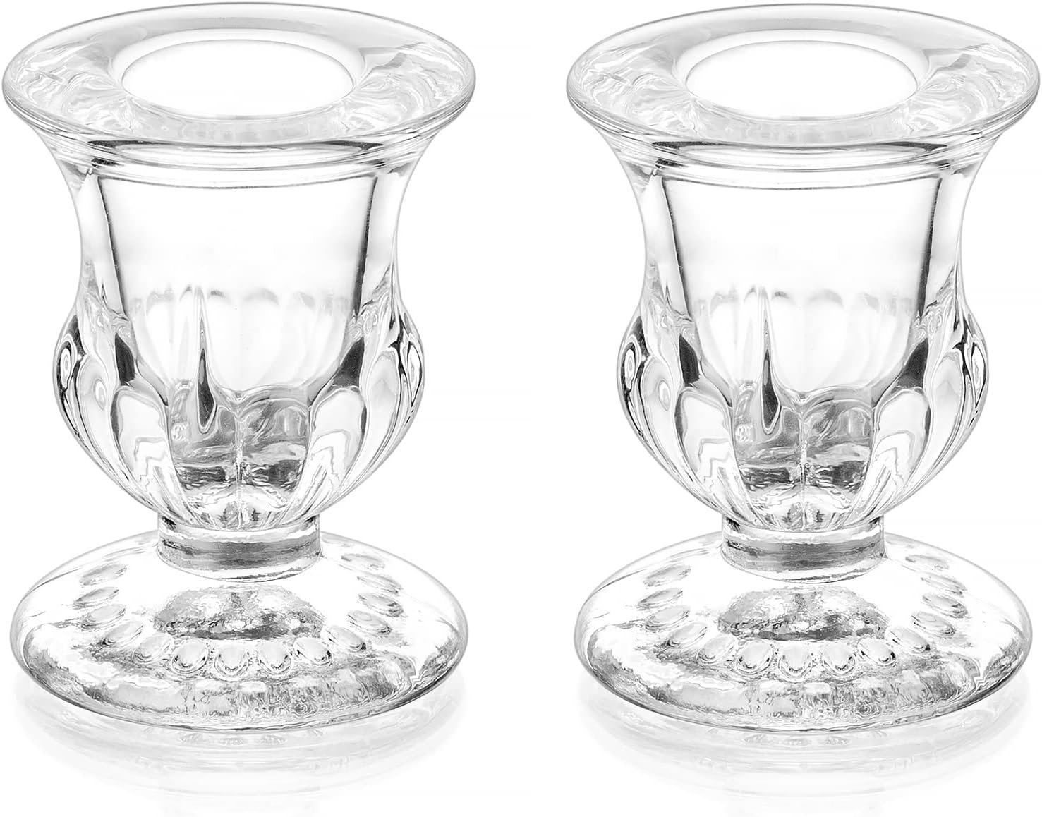 Romadedi Glass Taper Candle Holders – Clear Small Candlestick Holder Bulk, Thicker Glass Candle Sticks Set for Wedding Christmas Party Dining Table Table Centerpiece Decor, 2Pcs