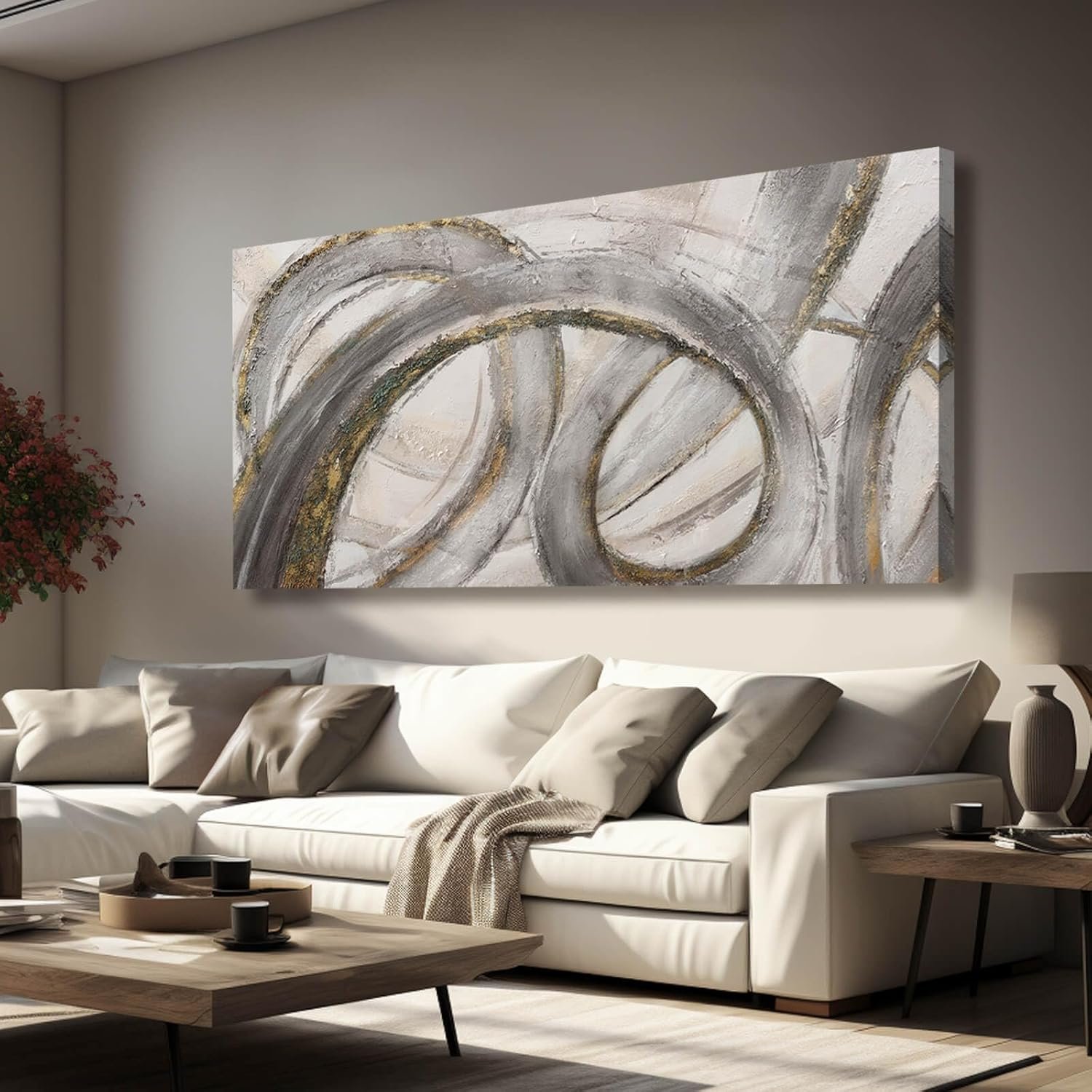 VAYIMDH Canvas Wall Art for Living Room Large Graffiti Wall Decor Grey and Beige Picture Painting for Home Office Bedroom 29″x 58″ Ready to Hang