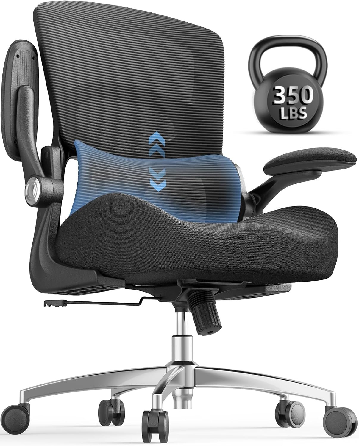 Ergonomic Office Chair – Office Desk Chair with Adjustable Lumbar Support – Mesh Comfy Chair with Flip-Up Arms – Heavy Duty Gaming Chairs for Adults Home and Business
