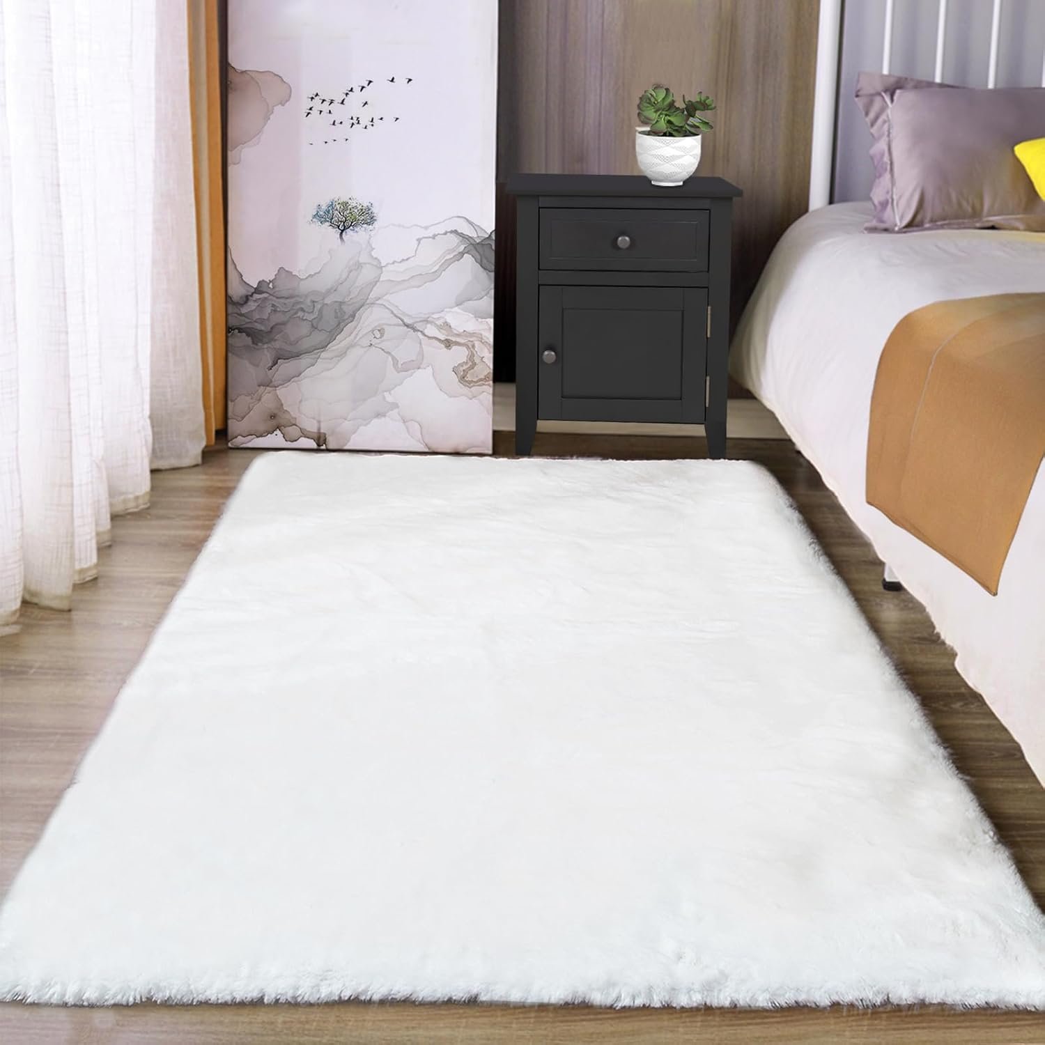 Latepis Washable Rugs 3×5 White Fluffy Shag Rug Shaggy Rug for Living Room Super Soft Area Rugs for Bedroom Nursery