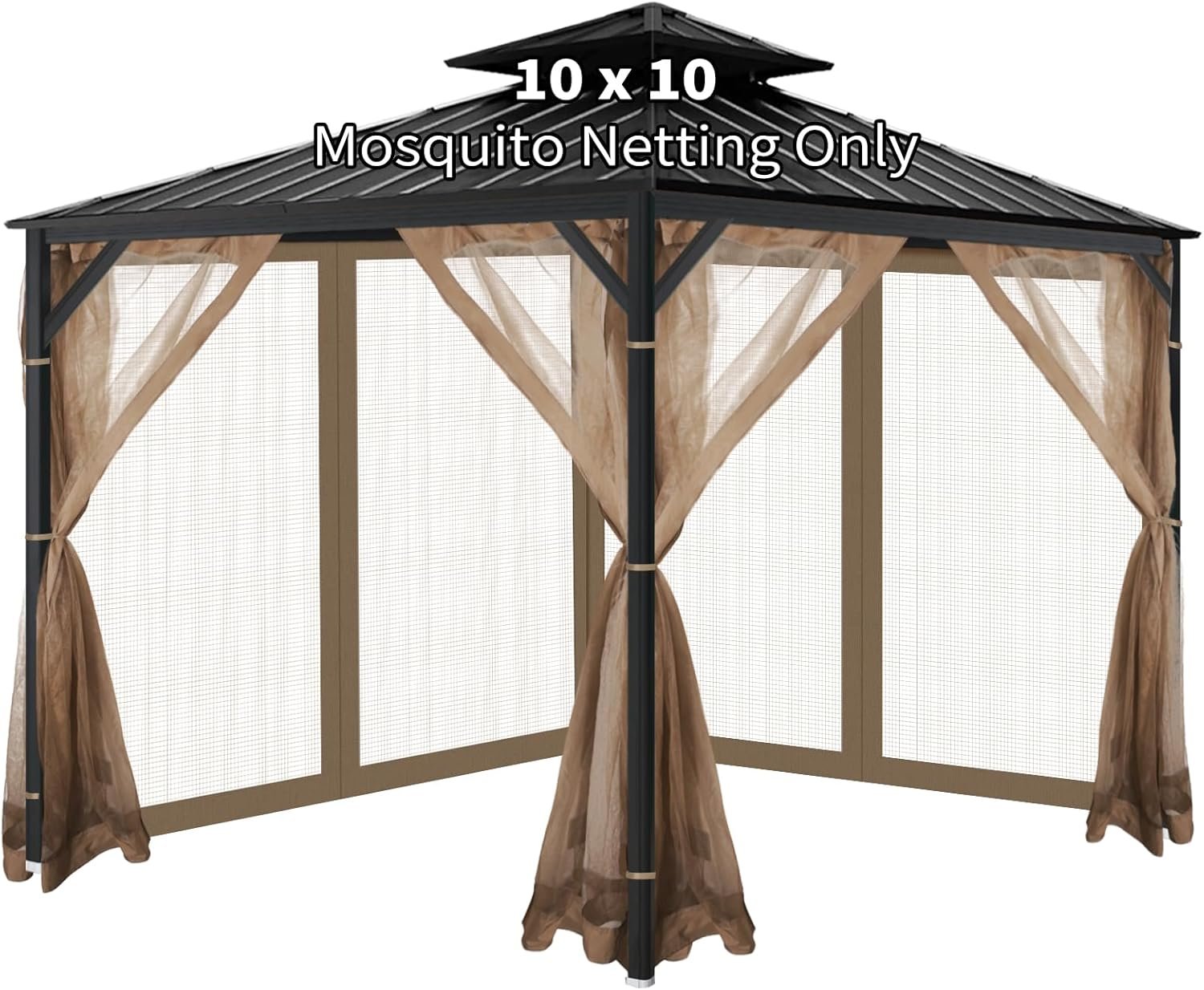 Gazebo Universal Replacement Mosquito Netting, 10’x10′ Gazebo Netting Outdoor, 4-Panel Screen Walls for Outdoor Patio with Zipper (Mosquito Net Only) (Brown)