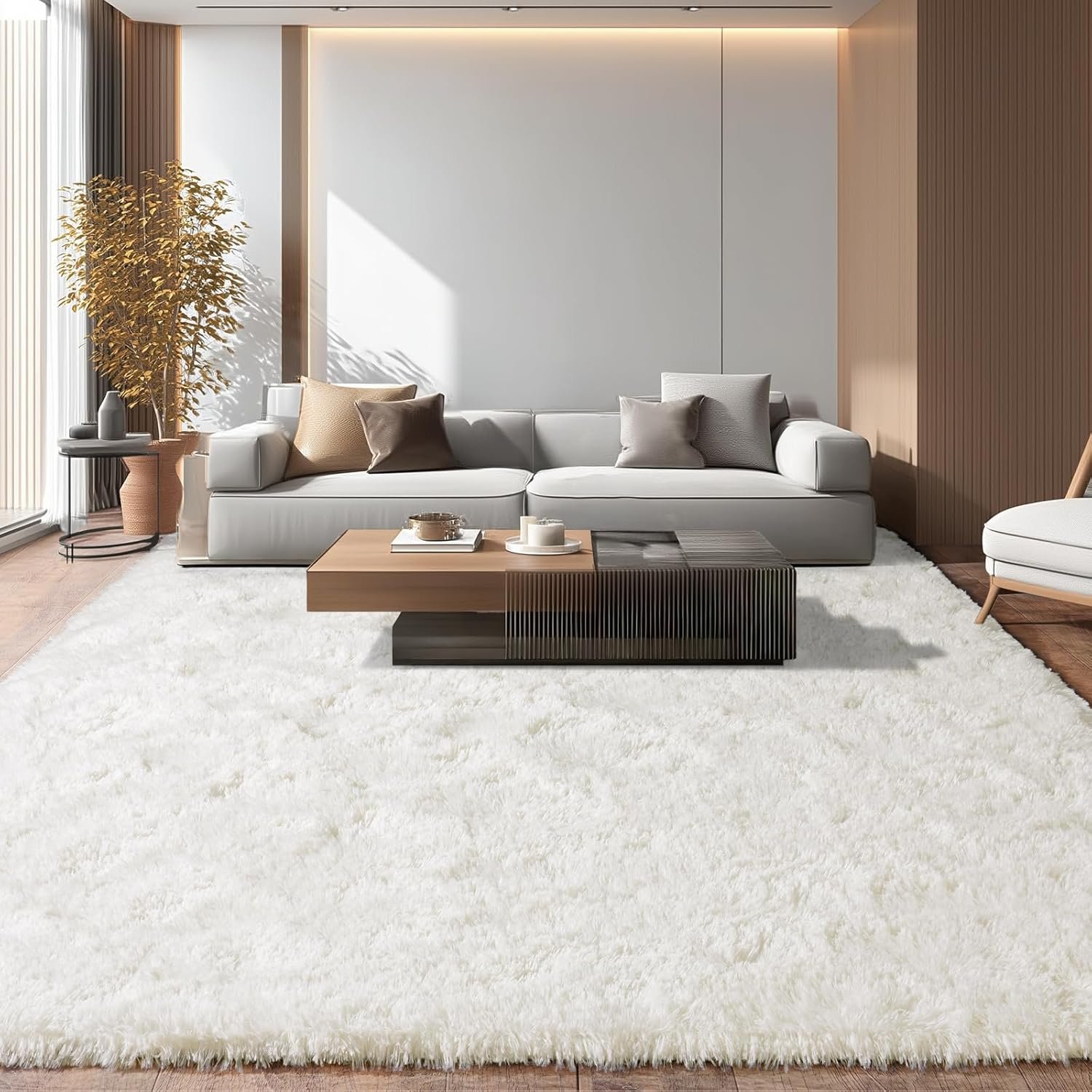 8×10 Area Rugs for Living Room, Ultra Soft Fluffy Shag Floor Carpet, Modern Indoor Plush Fuzzy Rugs for Bedroom Kids Room Nursery Dorm Home Decor Aesthetic, Cream White