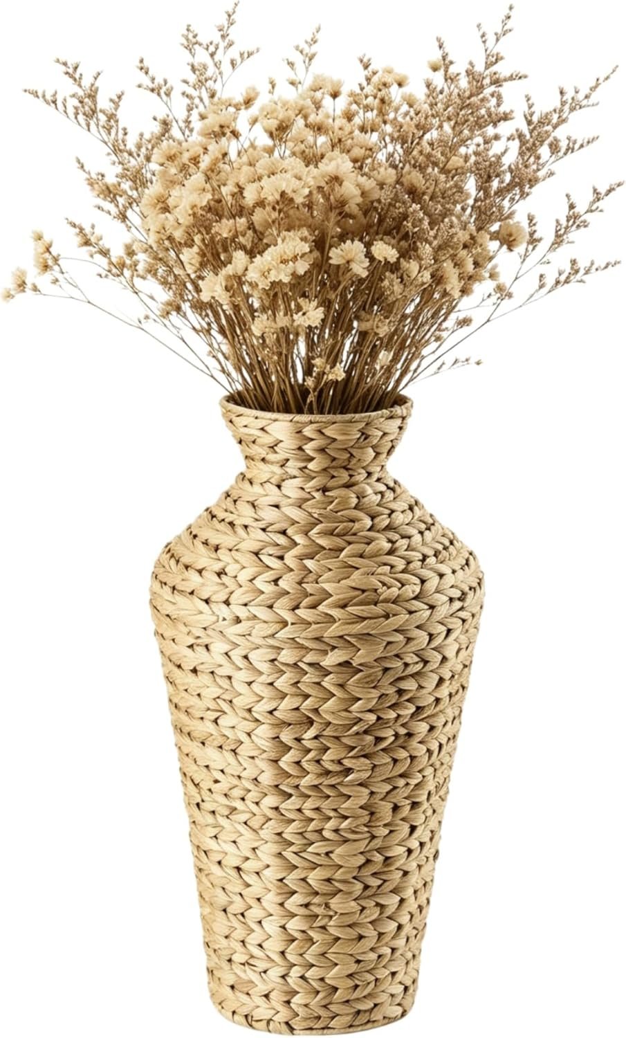 Natural Water Hyacinth Floor Vase, 22 Inch Tall Large Woven Basket for Dried Flowers, Boho Decorative Planter for Living Room, Farmhouse Entryway Home Decor,Bohemian vase