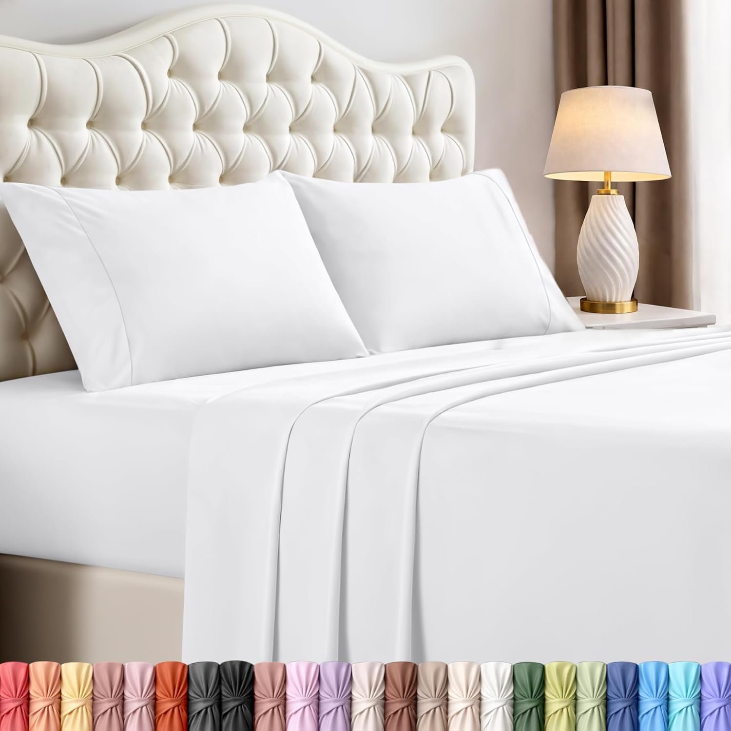 Queen Size Sheet Set – 4 Piece Bed Sheets, Soft and Breathable Microfiber, Includes 1 Fitted Sheet, 1 Flat Sheet and 2 Pillowcases – Oeko Tex (White)
