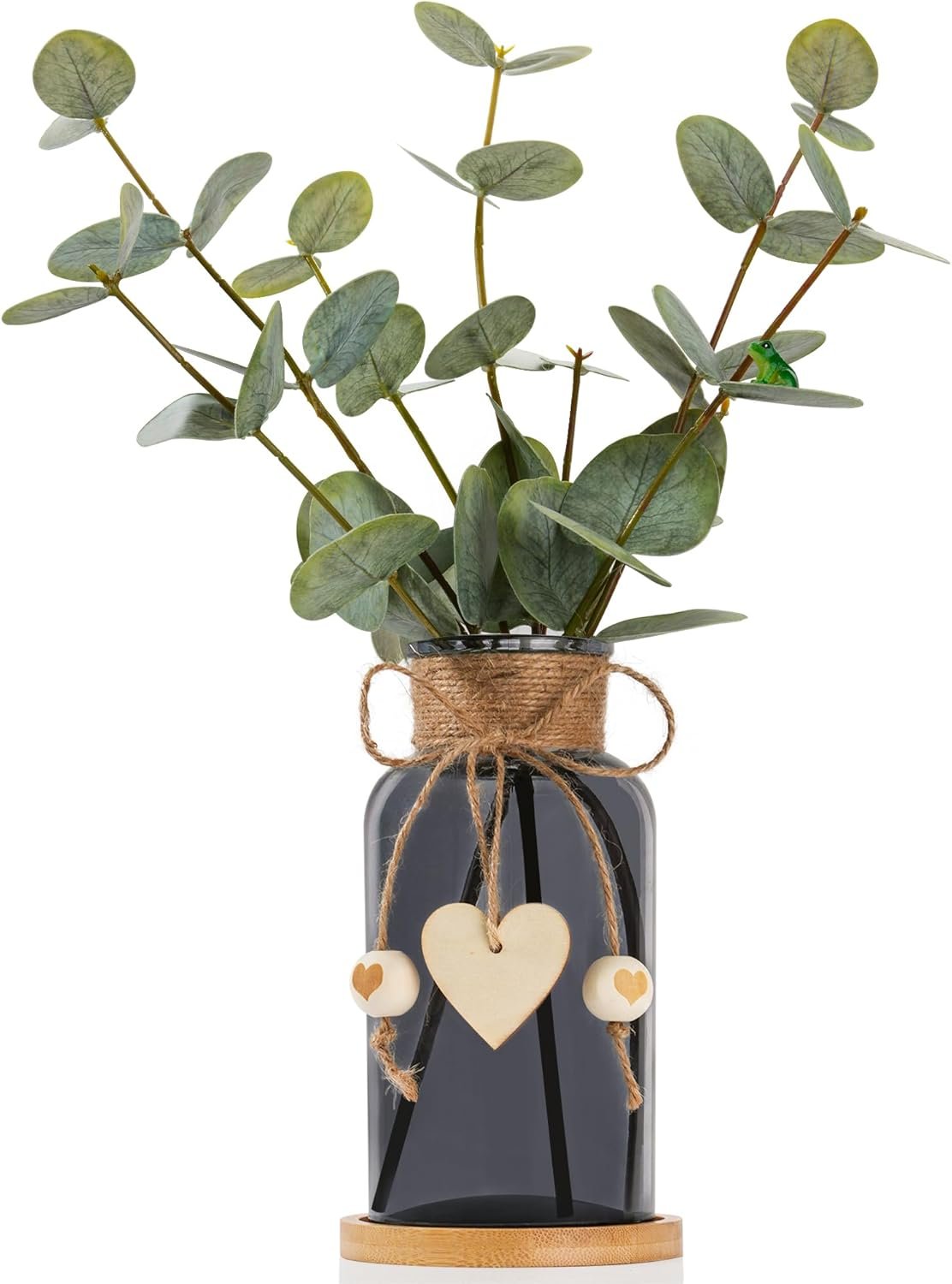 Artificial Eucalyptus Greenery Stems in Glass Vase,15″ Doule Side 3D Fake Plants Eucalyptus Leaves faux Greenery for Centerpiece Table Decorations Home Room Decor office Desk Green Decor (Black)