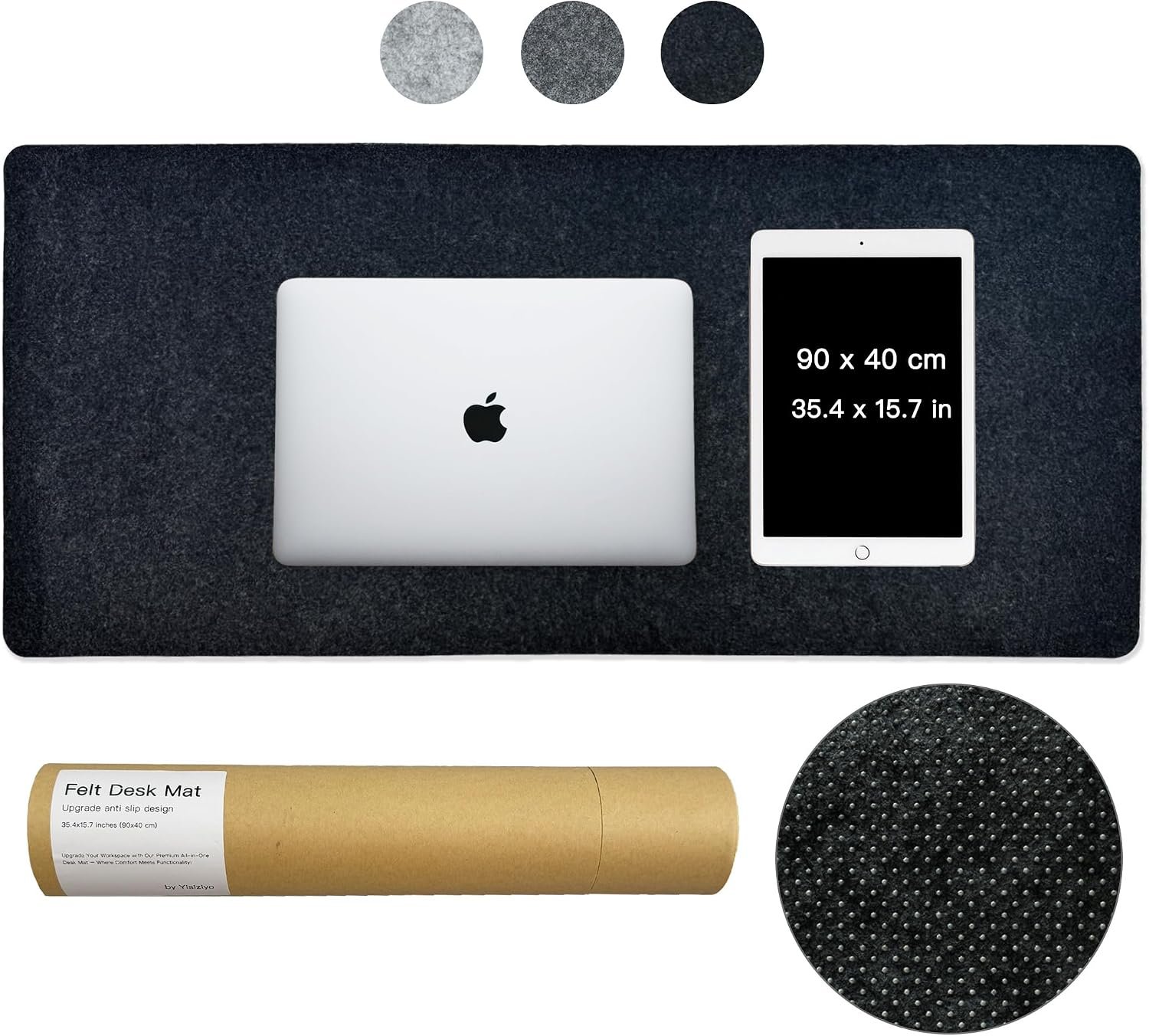 Large Felt Desk Mat, 35.4″x15.4″ Felt Desk Pad – Non-Slip Keyboard Mat & Mouse Pad for Office and Gaming, Water Resistant Desktop Protector for Computer, Home, Work (Black Gray)