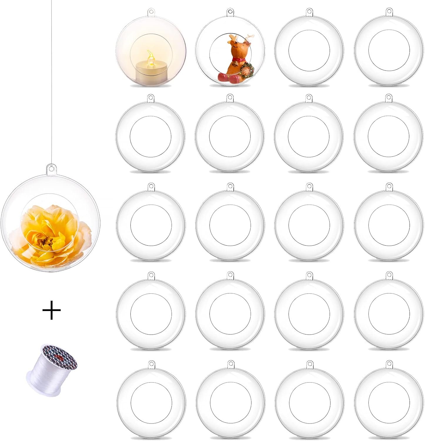 20 Pcs Hanging Tealight Holders Globes: Romadedi Fillable Acrylic Bulk Hanging Tea Light Ball, Bulb 3.15” Ornaments Fillable for Party Wedding Centerpiece Christmas Home Decorations DIY