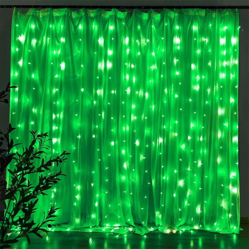 Star 304 LED 9.8ftx9.8ft 30V 8 Modes,Window Curtain String Lights Wedding Party Home Garden Bedroom Outdoor Indoor Wall Decorations (Green