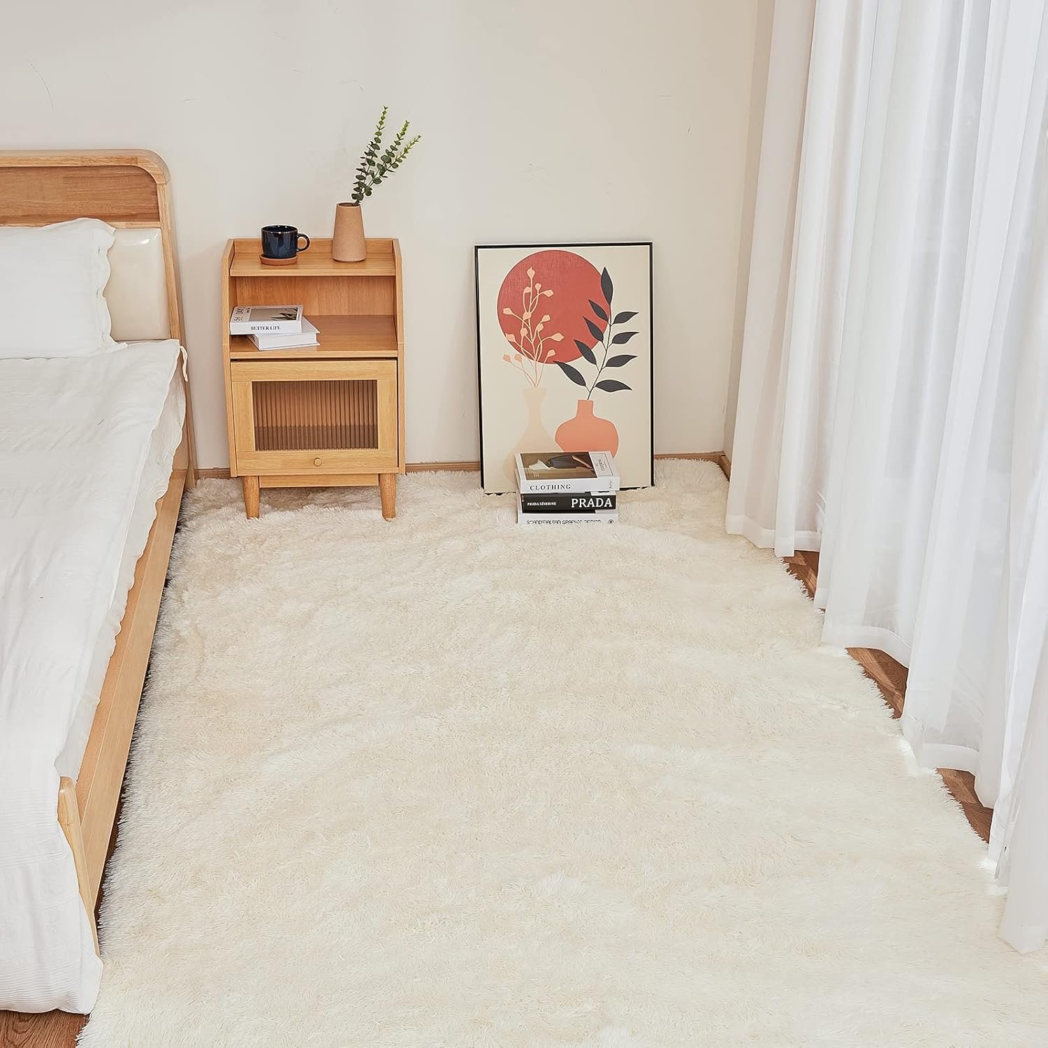 YOBATH Fluffy Shag Area Rugs 5×7 for Living Room Bedroom, Soft Fuzzy Shaggy Carpet Rugs for Girls Boys Kids Indoor Floor Nursery Home Decor, Cream White