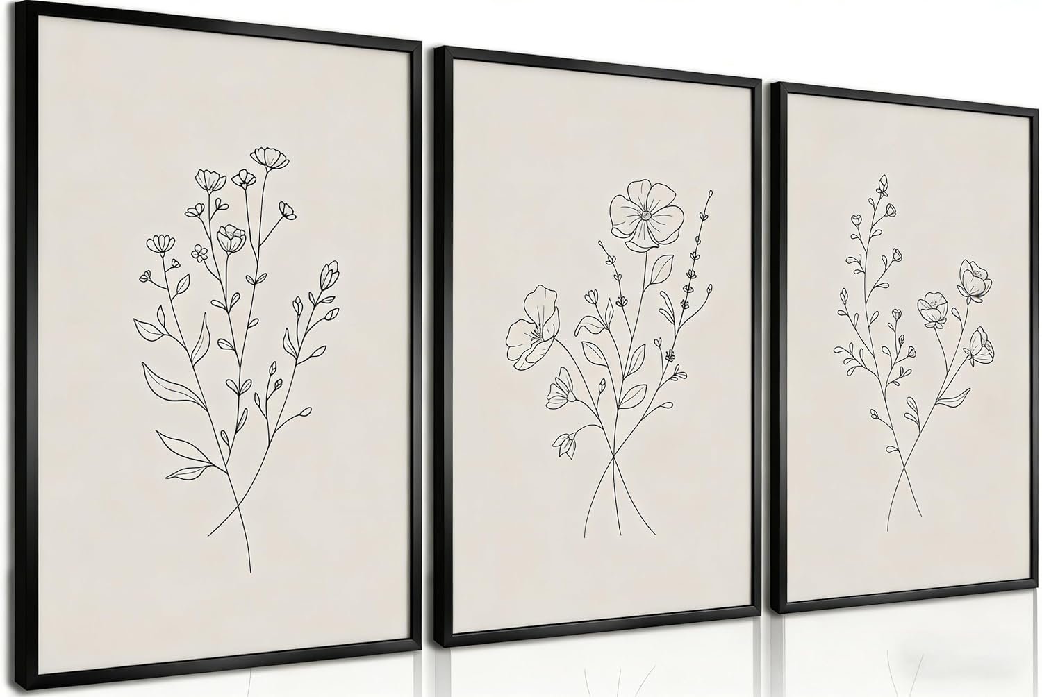 HLUSSBLIEB 3Pcs beige floral art，minimalist botanical line art，modern black and white wall art，Neutral Botanical Floral Wall Art，for Living Room Bedroom Office （12 * 16in） Unframed