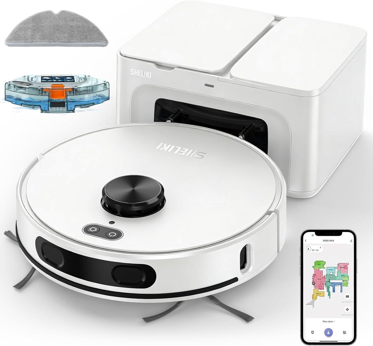 SHELIKI Robot Vacuum and Mop, 3-in-1 Robotic Vacuums Cleaner Moping with 70-Day Self-Emptying Base, LiDAR Navigation Smart Mapping & Strong for Pet Hair, Hard Floor, Carpet