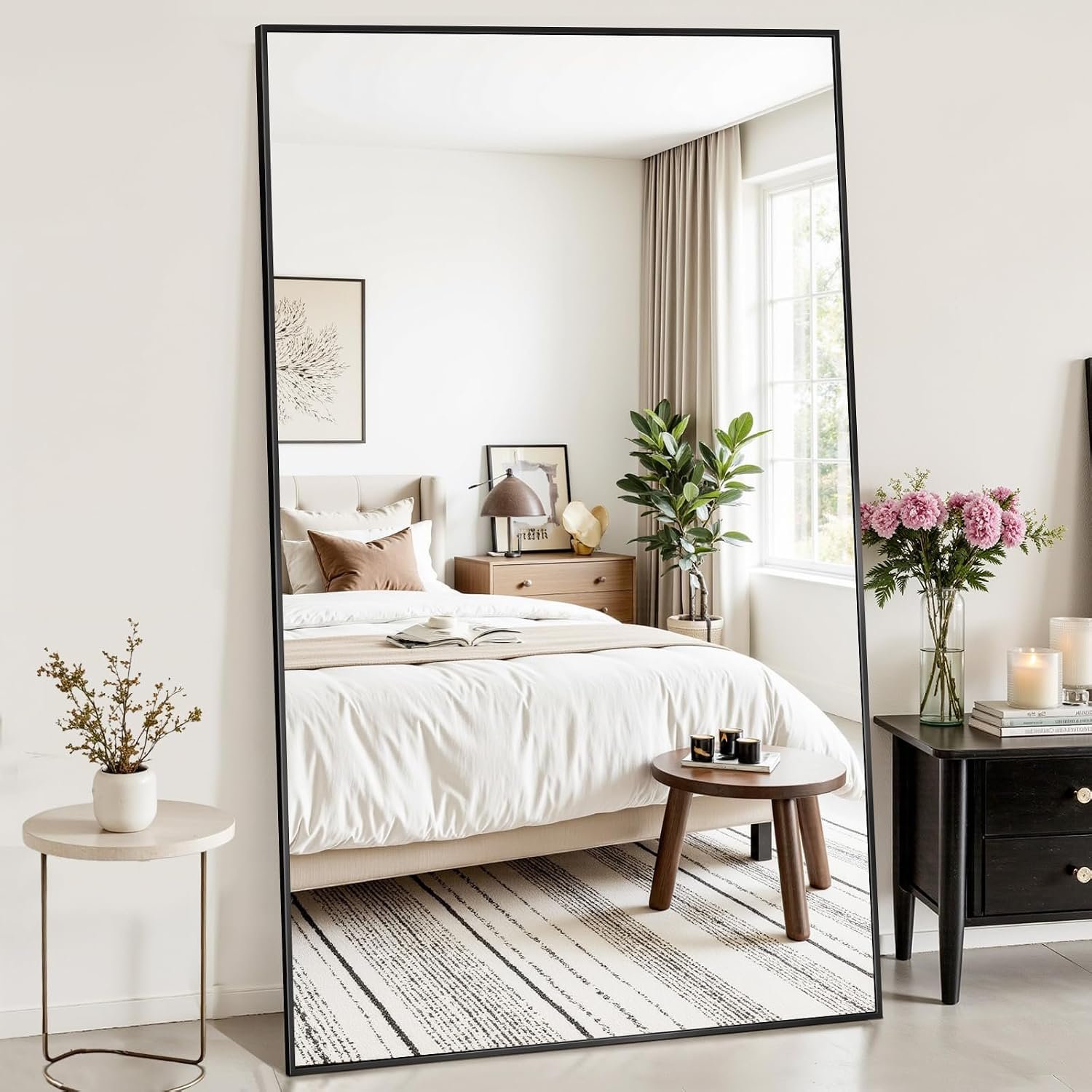 Antok Full Length Mirror,46″x91″ Oversized Floor Mirror Freestanding, Full Body Mirrors Floor Standing Mirrors with Stand, Hanging Mounted for Living Room Cloakroom, Black, Rect Style