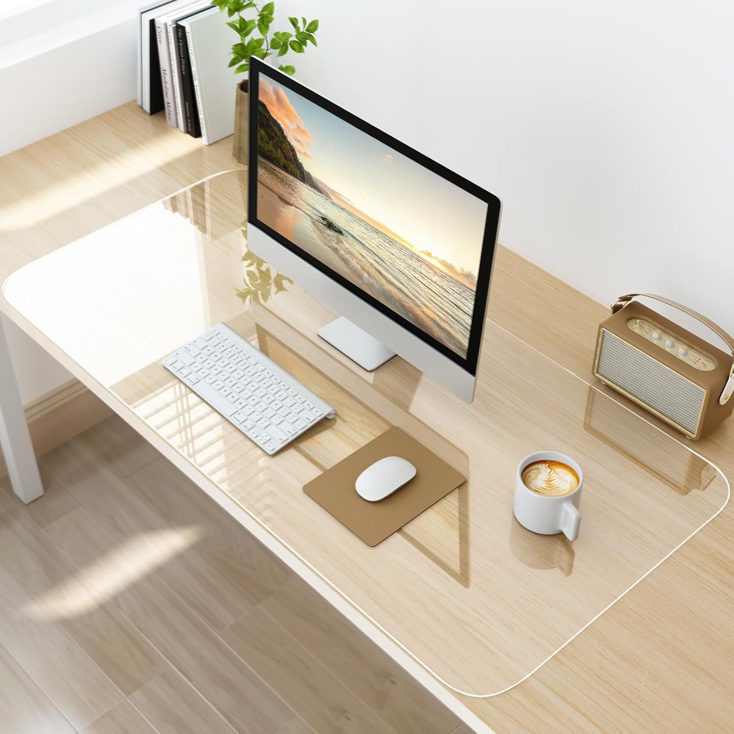 NATRKE Clear Desk Mat Pad, 35.4″x15.7″ Large Transparent Computer Desk Mat Plastic Desktop Protector, PVC Writing Pad with Round Edge, Waterproof Wipeable Non-Slip Table Protector for Home Office