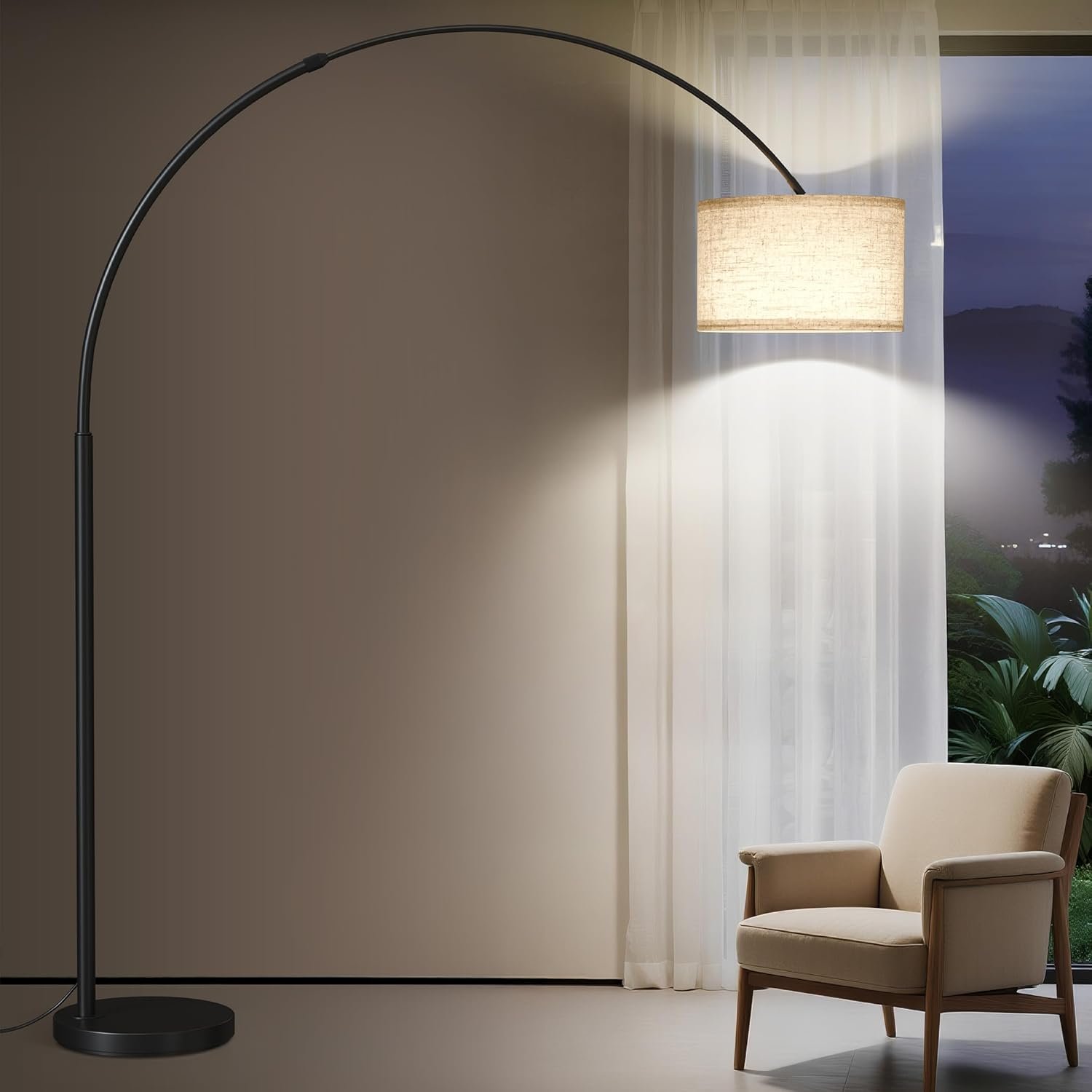 SUNMORY 82″ Tall Arc Floor Lamps for Living Room, Large Floor lamp with Length Adjustable, Modern Curved Floor lamp, Corner Lamp for Dining Room, Office, Black