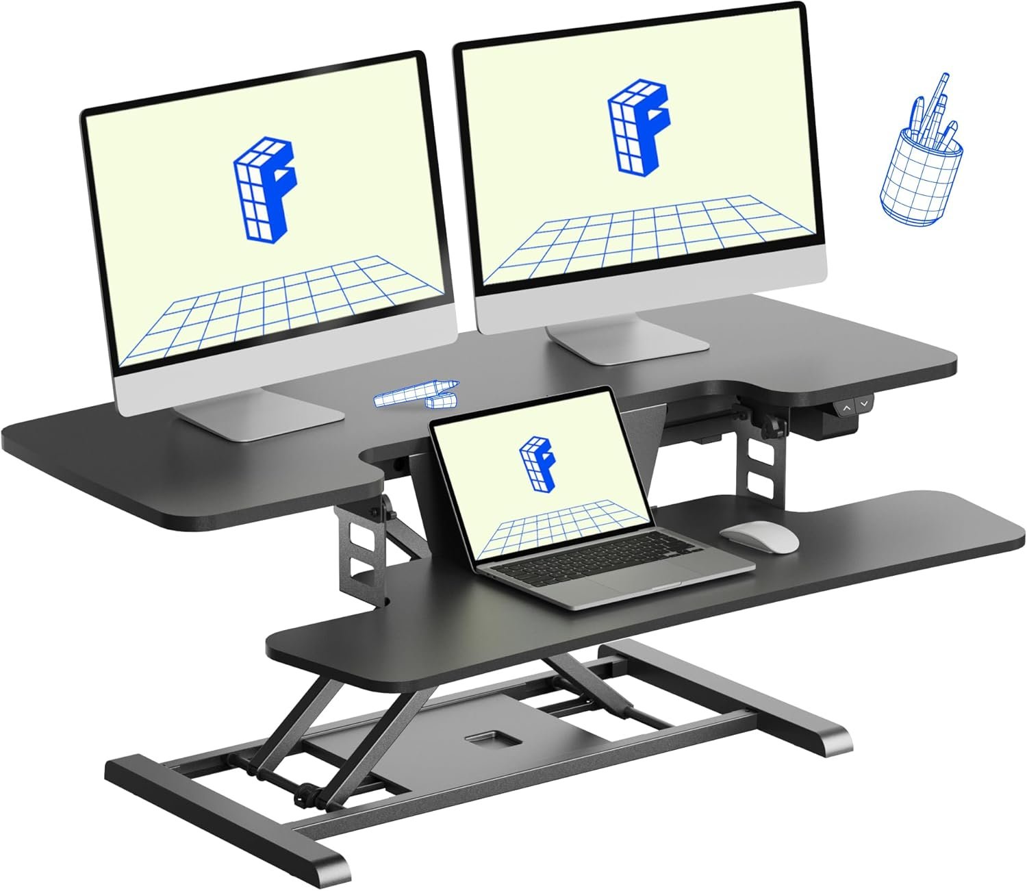 FLEXISPOT 40″ Electric Standing Desk Converter, Height Adjustable Riser, Sit to Stand Monitor and Laptop Workstation with Wide Keyboard Tray, Black