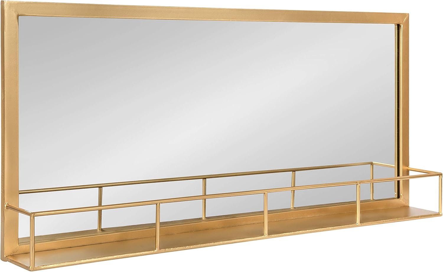 Kate and Laurel Jackson Modern Glam Metal Frame Mirror and Shelf, Gold 18×40