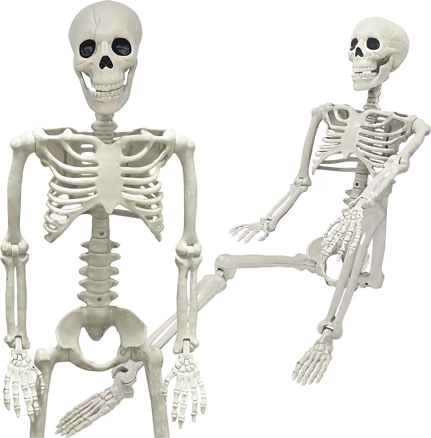 36″ Skeleton Halloween Decorations, 3FT Realistic Full Body Movable Posable Joints Skeleton, Creepy Halloween Plastic Skeleton for Graveyard Decorations, Haunted House Props Indoor/Outdoor Decor