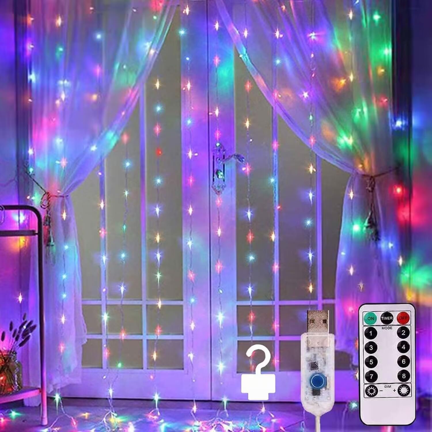 Curtain Lights, String Lights Bedroom, 300 LED 9.8×9.8Ft Twinkle String Light Decorations for Window Wedding Bedroom Wall Party Backdrop, Cute Home Indoor Outdoor Decor String Light Remote Control