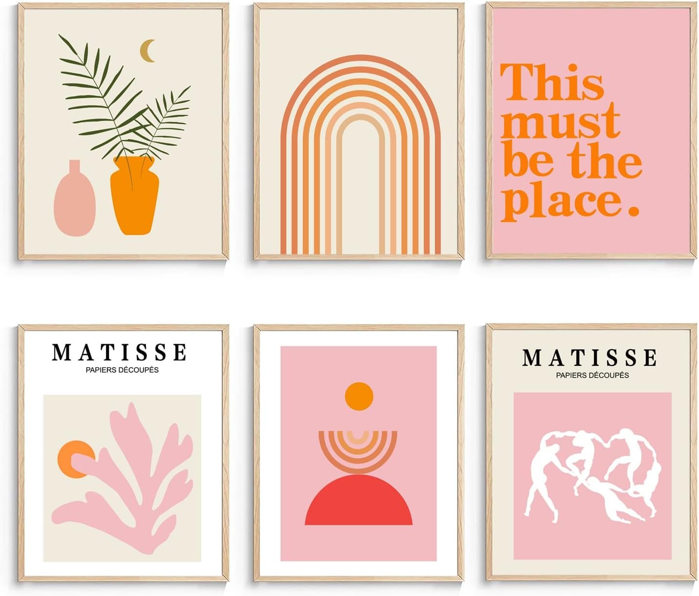 XBYGIMI Matisse Wall Art and Boho Wall Prints UNFRAMED, Minimalist Aesthetic Images Decor, Pink Print Set, Orange Posters for Room, 8x10in, Set of 6