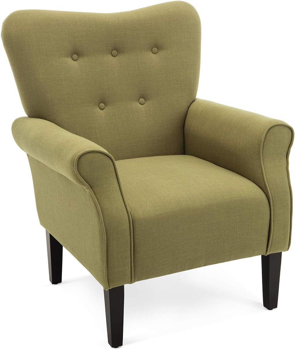 BELLEZE Modern Accent Chair, High Back Armchair, Upholstered Wingback Side Chair, Padded Single Sofa with Wooden Legs for Living Room, Bedroom – Avocado