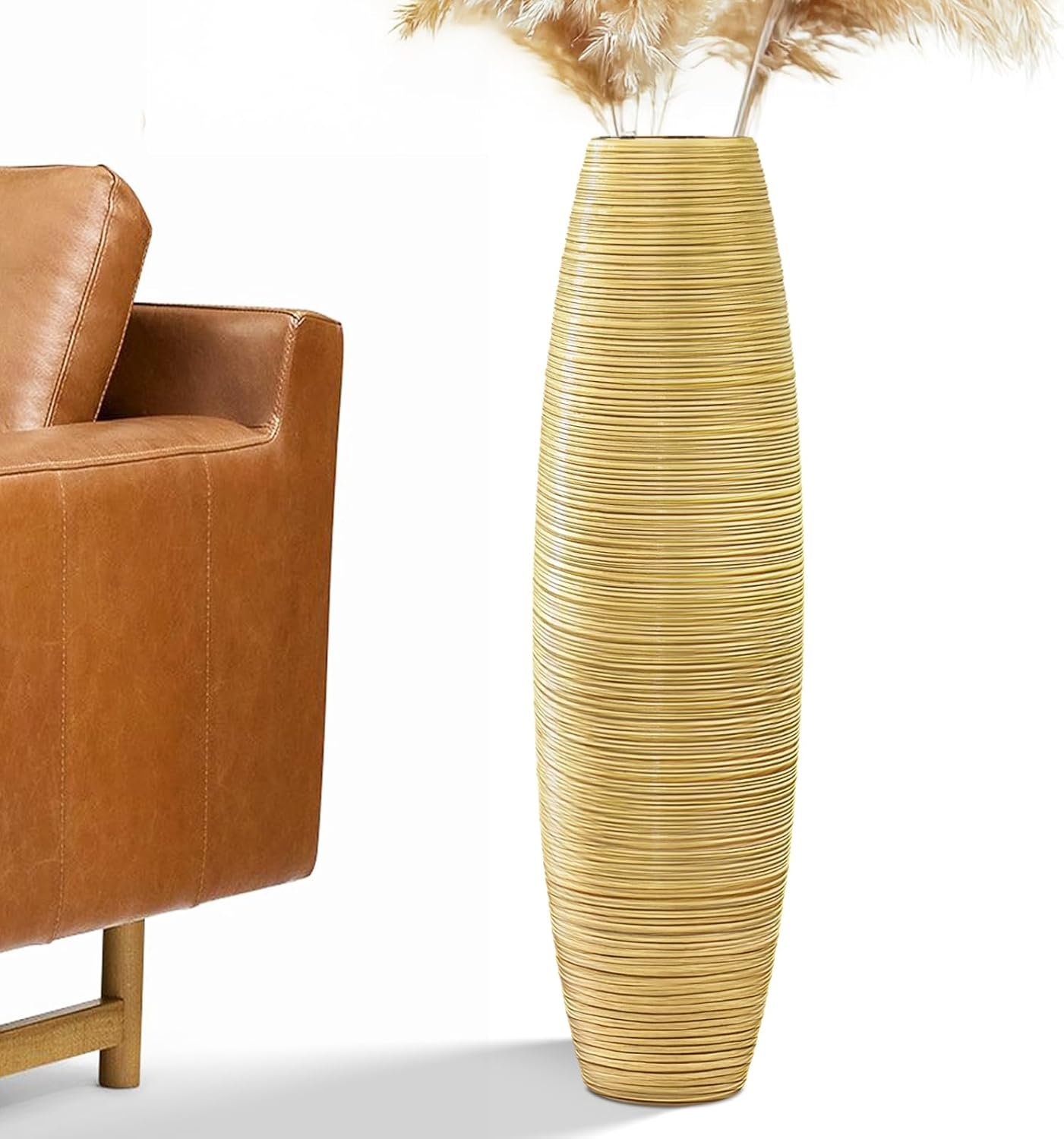 Tall Floor Vase, 27.5 inches (70cm, 2.3FT) Tall Vases Sturdy, Luxury, Textured for Decorative Branches Dried Flowers, Floor Vase for Rustic Living Room, Shelf Decor, Resin Gold
