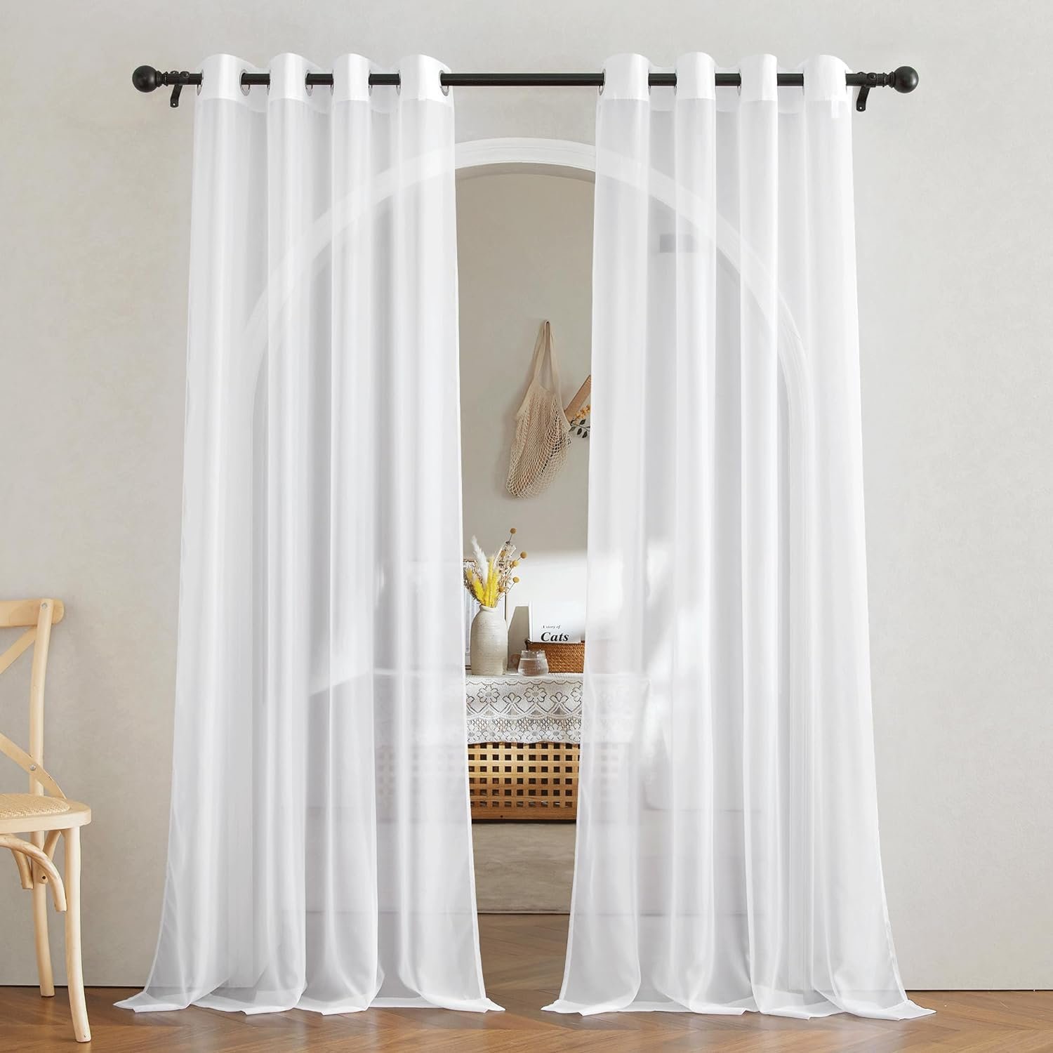 NICETOWN White Sheer Curtains 84 inches Long – Home Decoration Grommet Airy & Lightweight Elegant Window Treatments with Light Filtering for Bedroom/Living Room (2 Panels, W54 x L84)