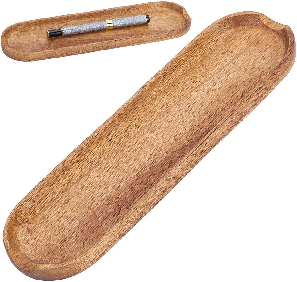 UNICRAFTALE 2Pcs Wooden Desk Pen Tray Office Desk Organizer Minimalist Pencil Holder for Writing Instrument Rest Writing Stationary Organizer for School Student Teacher Gift 9.84×2.76×0.49 In