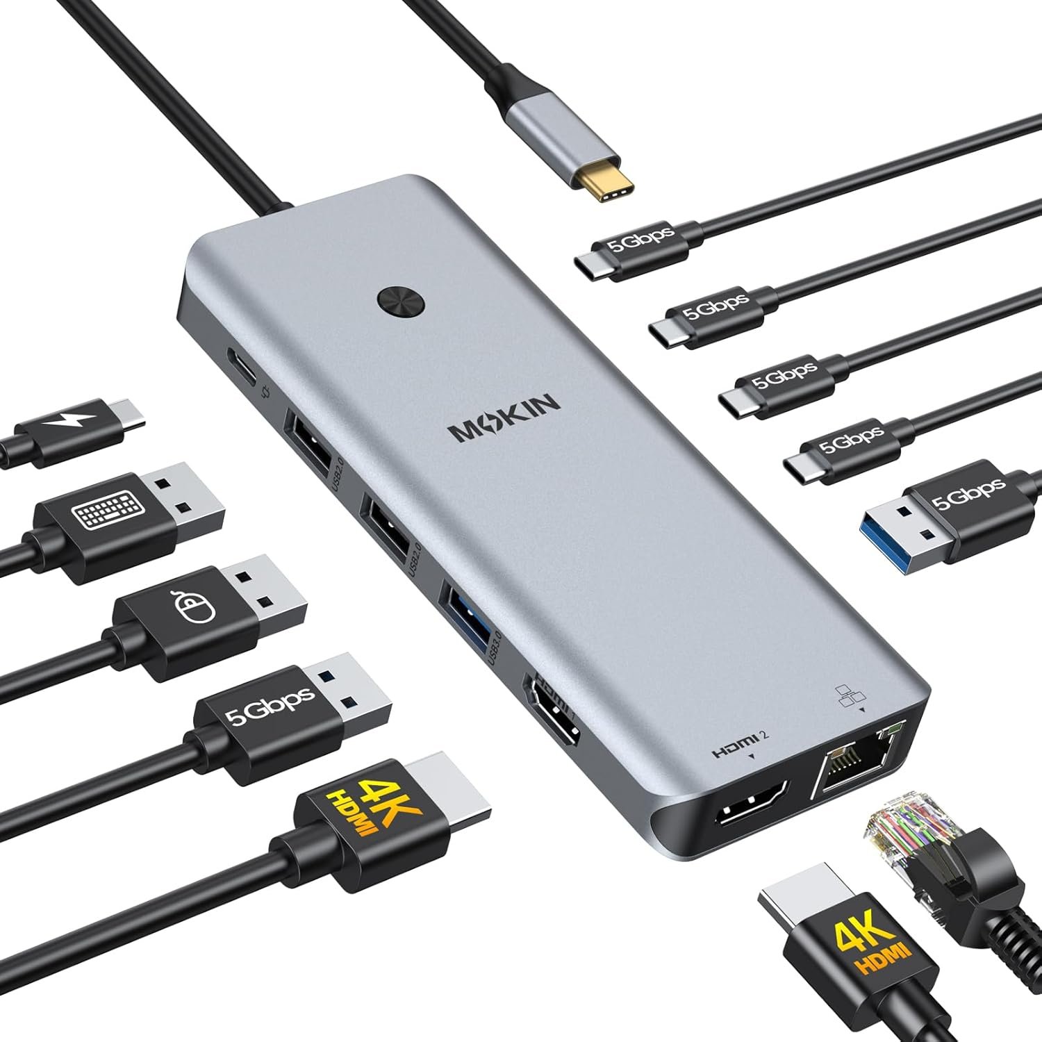 Laptop Docking Station Dual Monitor, USB C Hub with 2 HDMI, RJ45 Ethernet, 5 Gbps USB C/A, 100W PD for Dell/HP/Lenovo – MOKiN