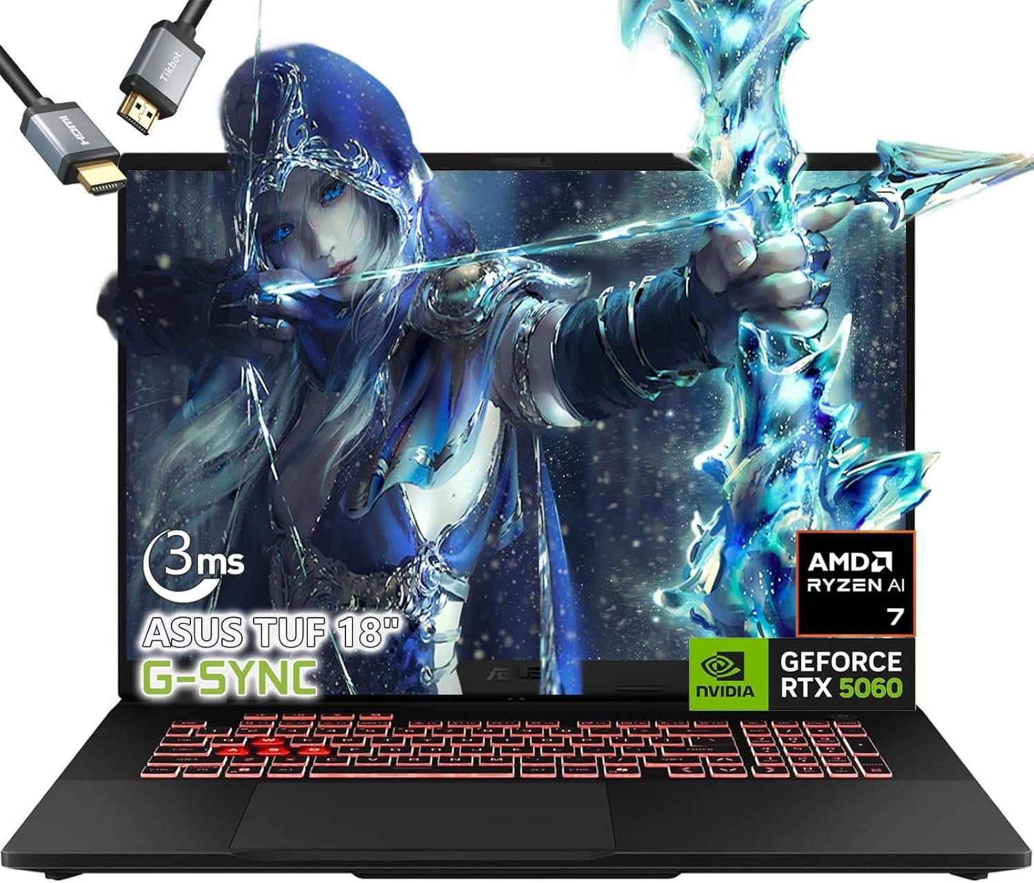 ASUS TUF A18 Gaming Laptop – AMD Ryzen 7 260 Beat i9-13905H – NVIDIA RTX 5060-32GB RAM -1TB SSD -18″ WUXGA Display – RGB Backlit Keyboard -Windows 11 -FHD Camera -Gamer Creative Videao Editing
