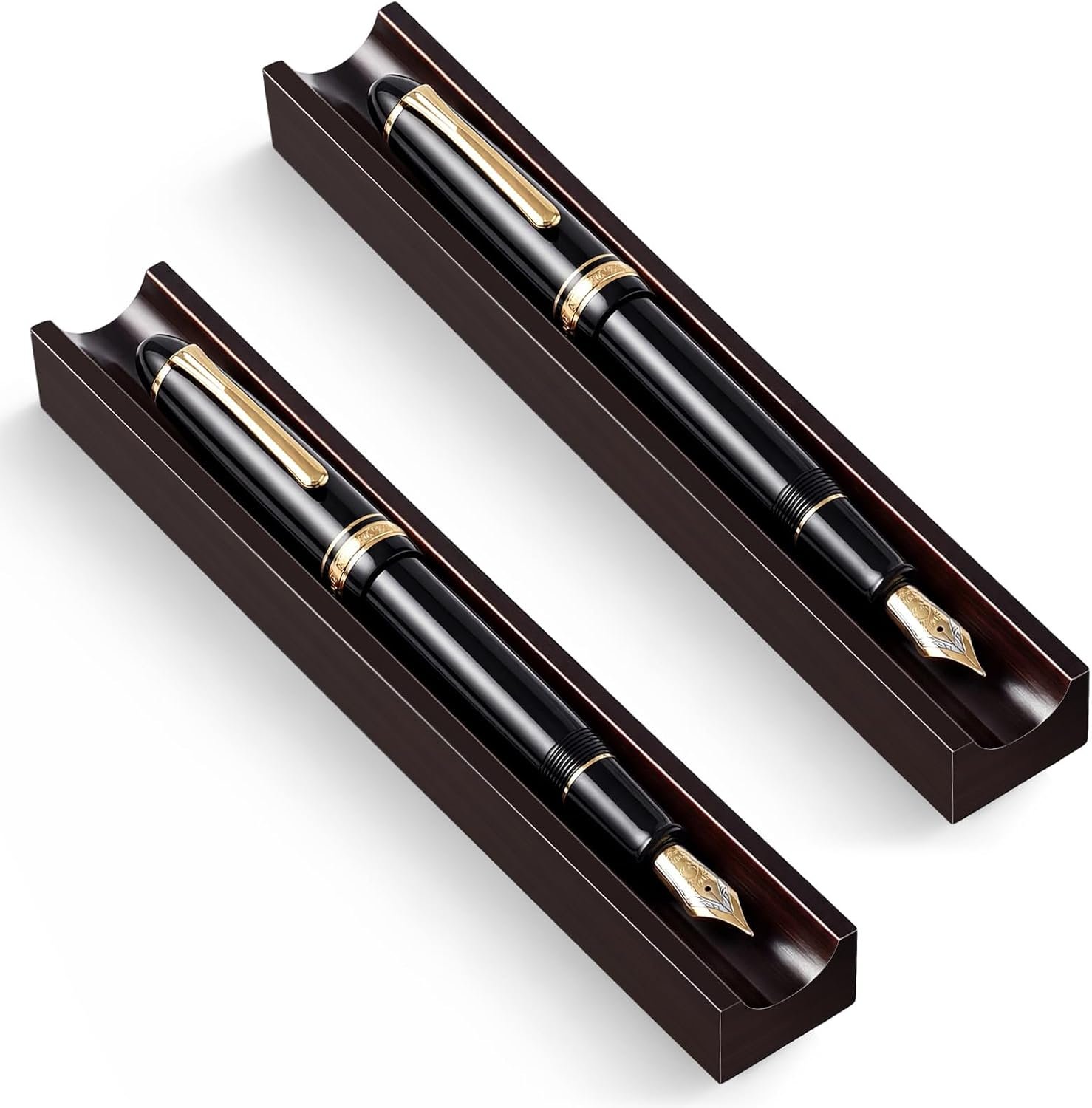 2 Pcs Wood Pen Tray Black Walnut Color Wooden Pencil Holder Desk Organizer Minimalist Fountain Single Pen Rest for Office Home Stationery Retro Decor Work Teacher Gift, 7.87 x 1.18 x 0.79 Inches