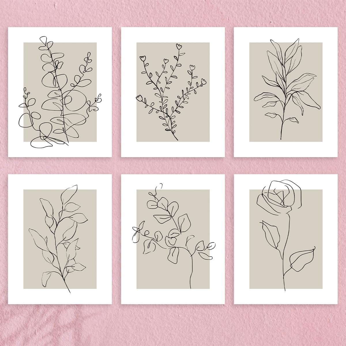 6 PCs Neutral Wall Art Prints Vintage Botanical Wall Decor Aesthetic Plant Poster Floral Minimalist Painting for Reading Room Bedroom Apartment Living Room Bathroom Home Decorations, Unframed