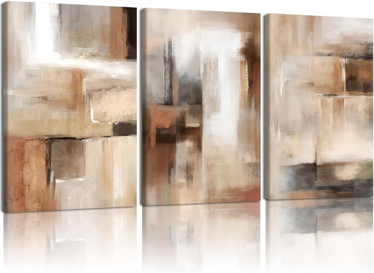 LYYGLYY 3Pcs Framed Brown Canvas Wall Art, Minimalist Printed Wall Decor, Vintage Black and Brown Artwork for Walls, Brown and Beige Abstract Wall Art for Living Room, Office, Bedroom 12×16 Inches