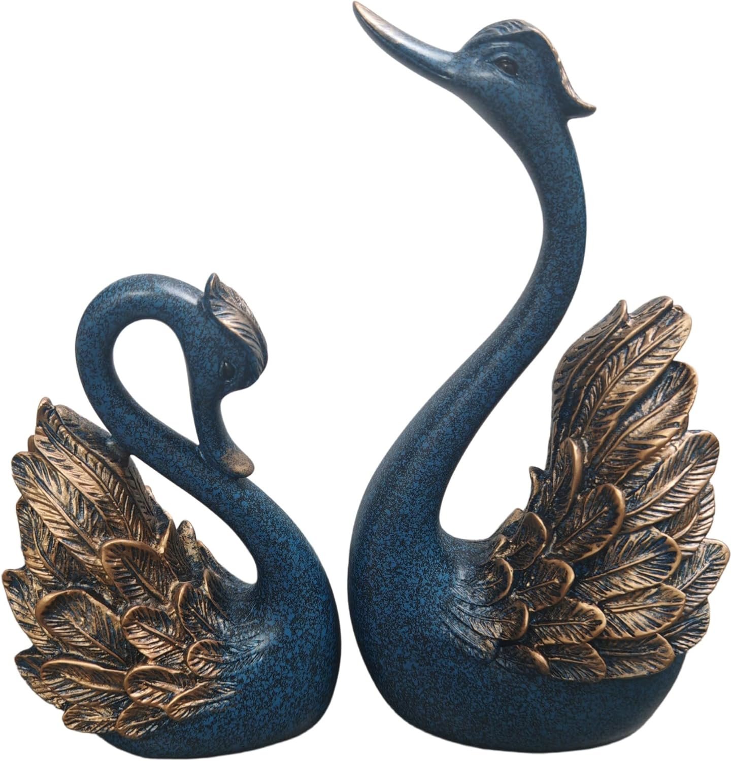 2pcs Swan Statues Couple’s Home Decorations for Living Room Decor and Accessories, Sculptures Home Decor for Coffee Table, Book Shelf Decor Accents (Blue)
