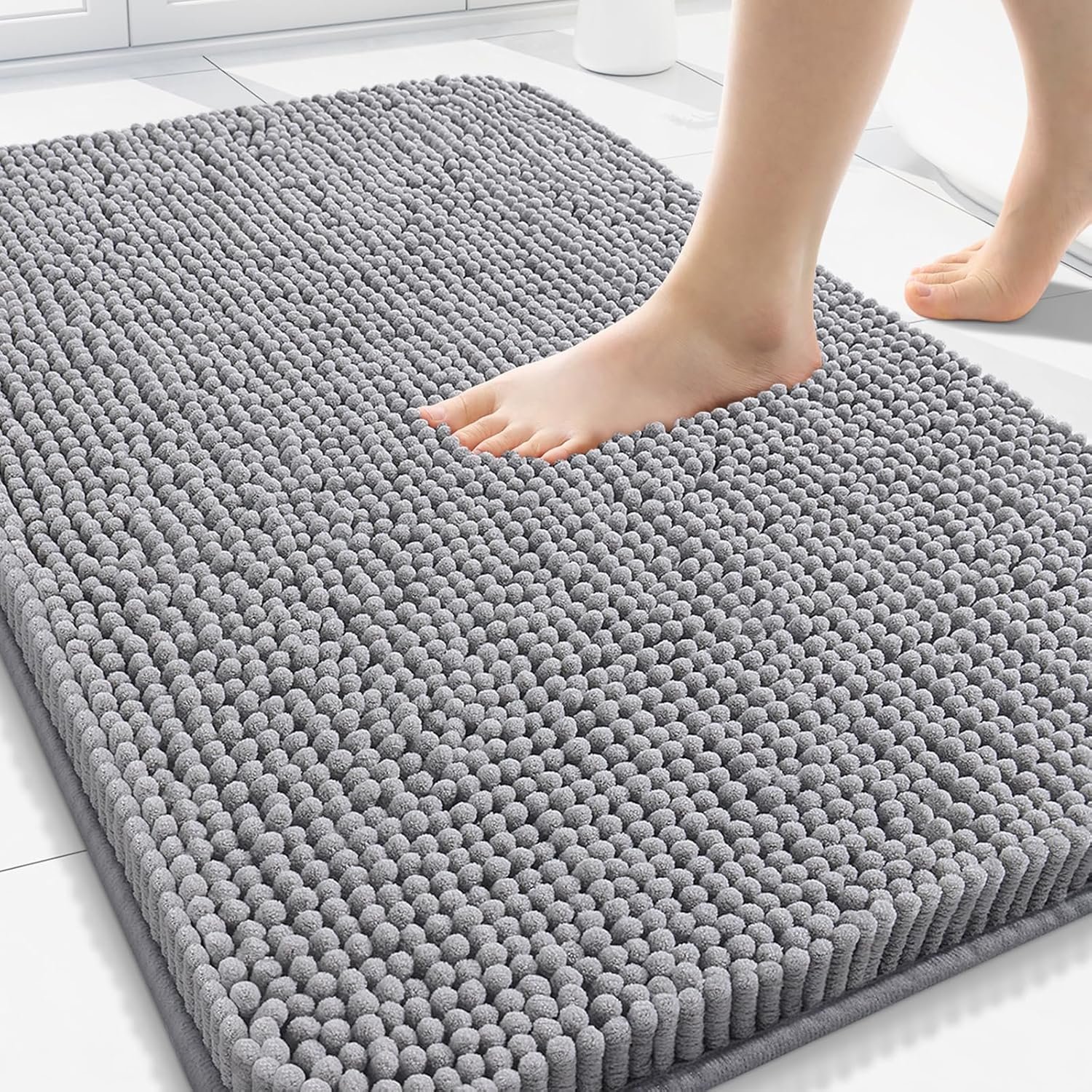 Arotive Bathroom Rugs 30×20, Extra Soft Absorbent Shaggy Chenille Bath Rugs, Machine Washable Rubber Backing Non-Slip Bath Mats for Bathroom Floor Tub and Shower, Home Decor Accessories, Grey