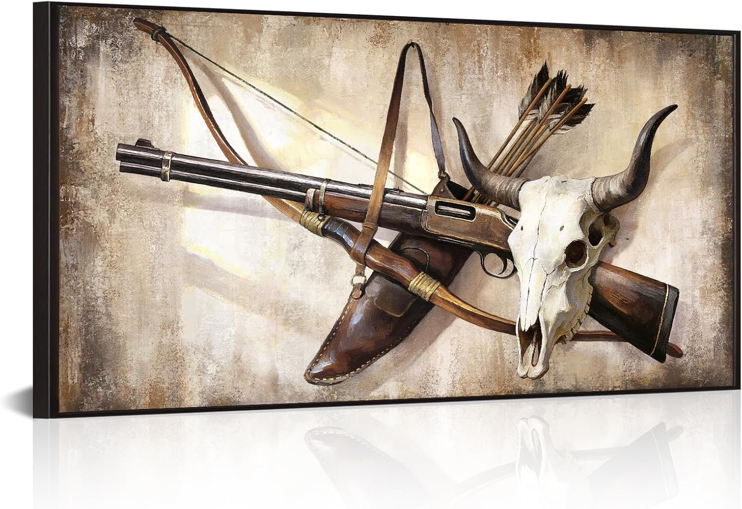 sechars Western Skull Wall Art Rustic Hunting Arrows Painting Canvas Print Lodge Cabin Man Cave Decor Long Horizontal Framed Artwork 24×48