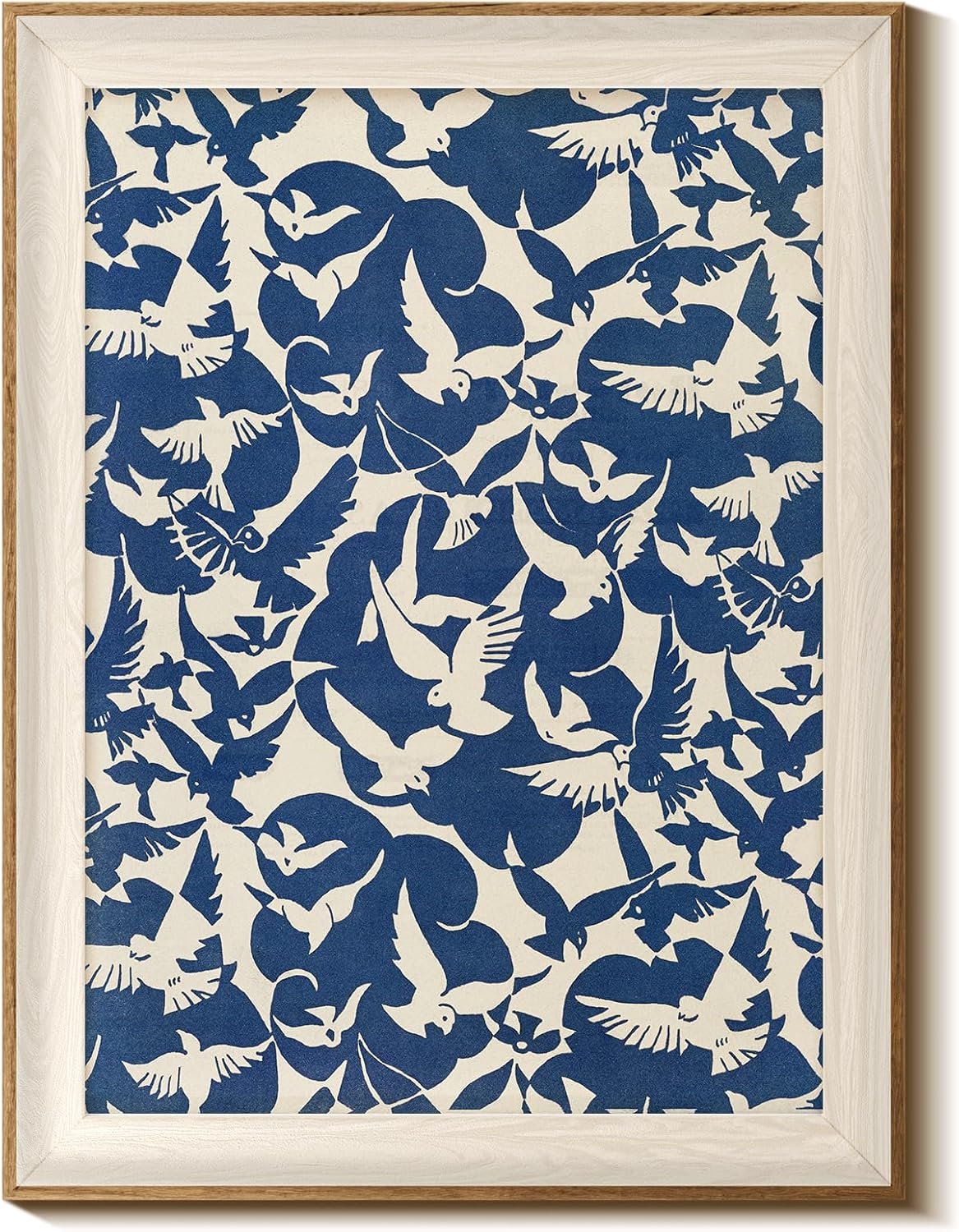 InSimSea Framed Canvas Wall Art Vintage Decor Minimalist Flying Birds Wall Decorations for Living Room Blue and White Art Print Abstract Bird Pictures Room Aesthetic Shelf Decor Bedroom Office 12x16In