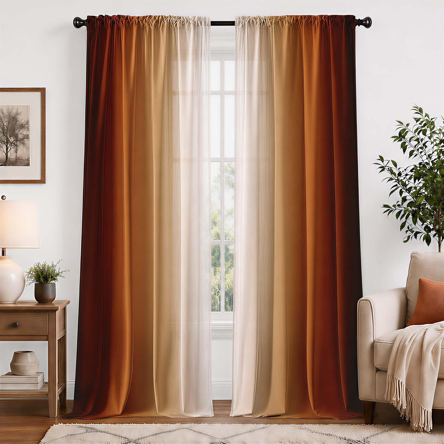 Burnt Orange Curtains 84 Inch Length for Living Room 2 Panel Set Burnt Orange and Terracotta Window Curtain Rust Orange Ombre Gradient Light Filtering Curtains Modern Abstract Drapes