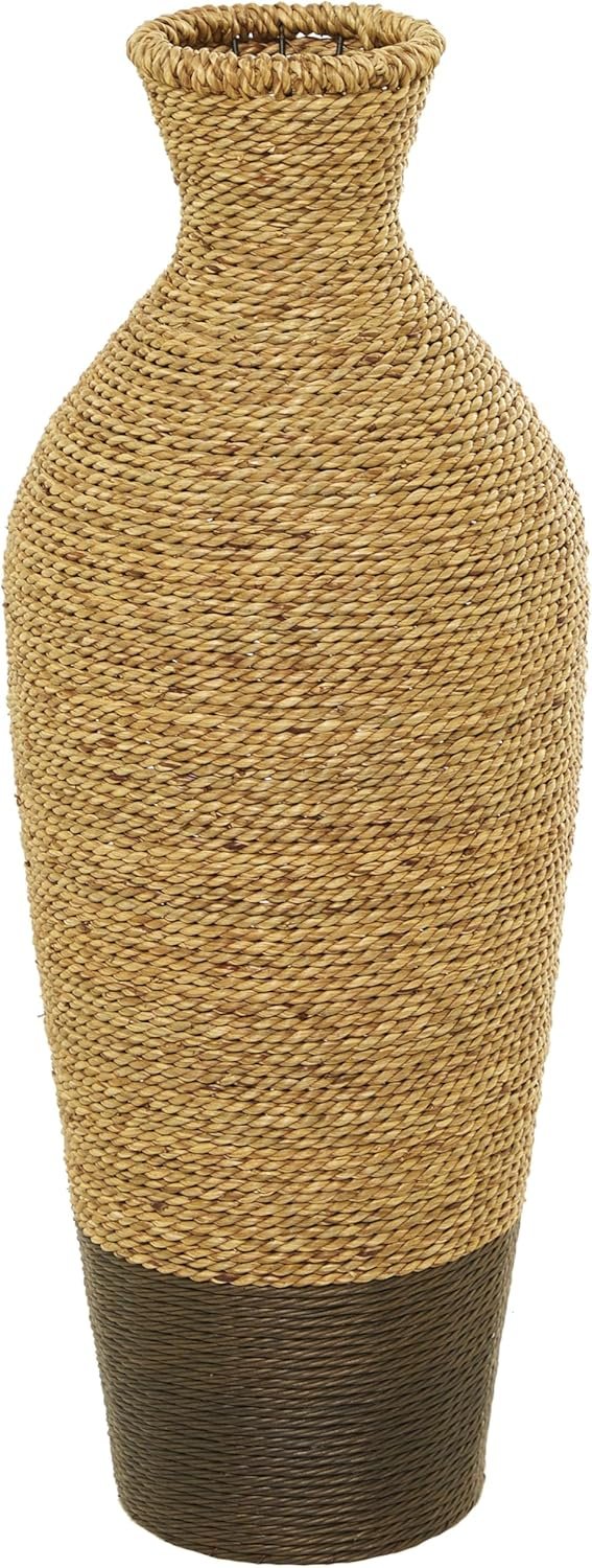 Deco 79 Seagrass Handmade Decorative Vase Tall Woven Floor Centerpiece Vase, Vase for Home Decoration 10″ x 10″ x 28″, Brown