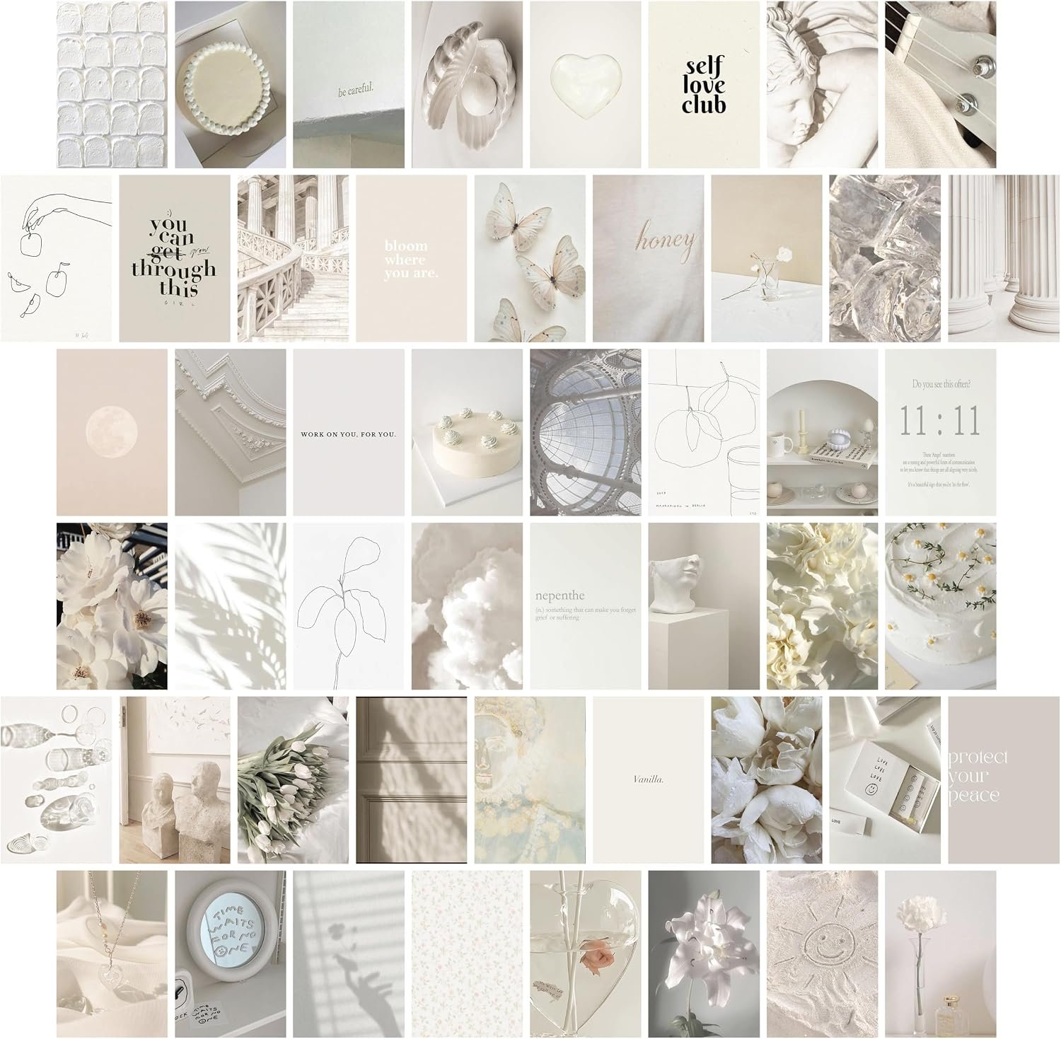 TwoDays Vanilla Girl Aesthetic Room Decor, Clean Girl Aesthetic Wall Collage Kit Pictures for Dorm, Neutral Posters, Cream Wall Art Prints for Bedroom.(Set of 50, 4″ × 6″)