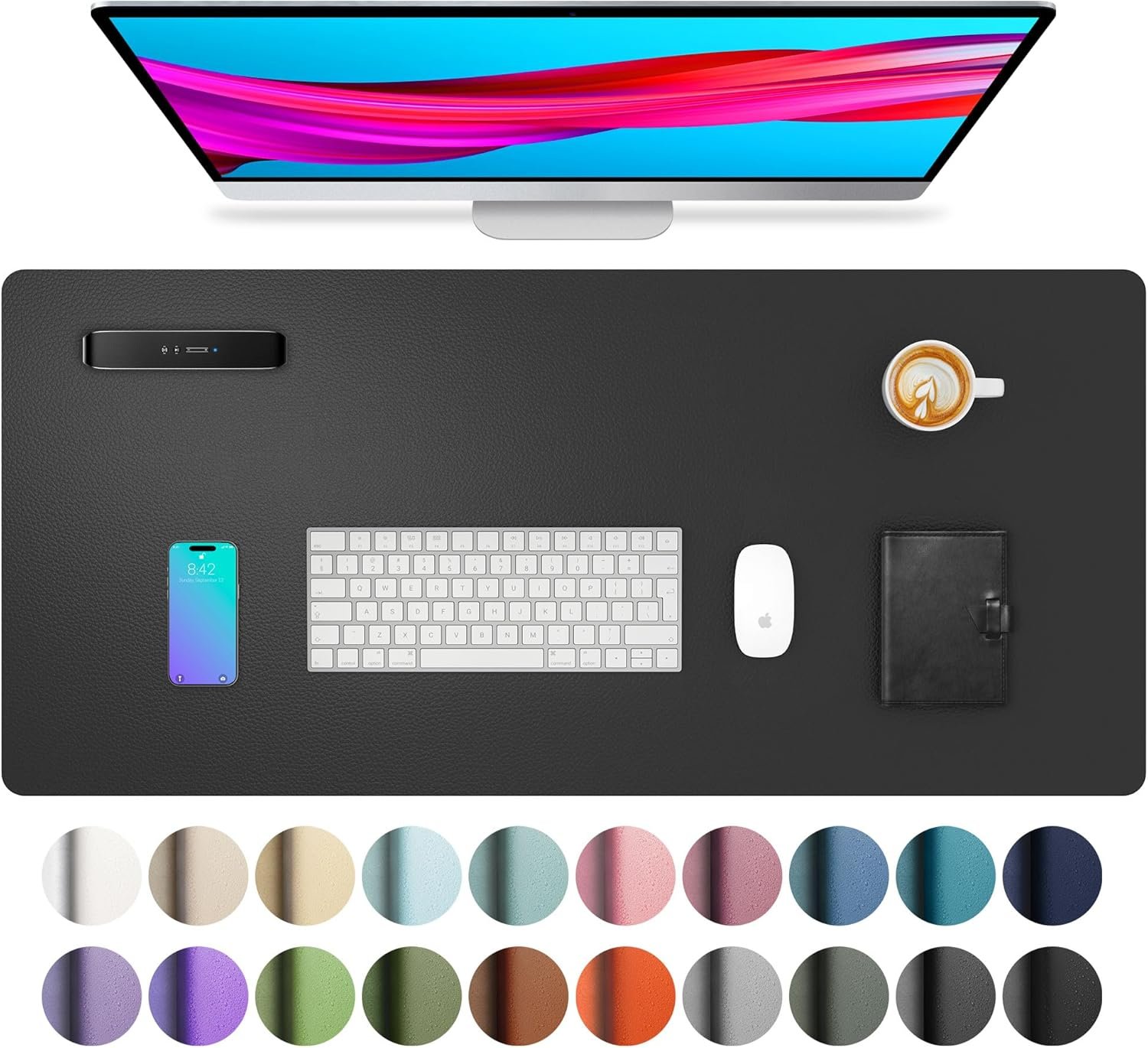 Aothia Leather Office Desk Pad Protector, Non-Slip PU Leather Desk Blotter, Waterproof Laptop Writing Mouse Pad for Office and Home, Black, 31.5″ x 15.7″